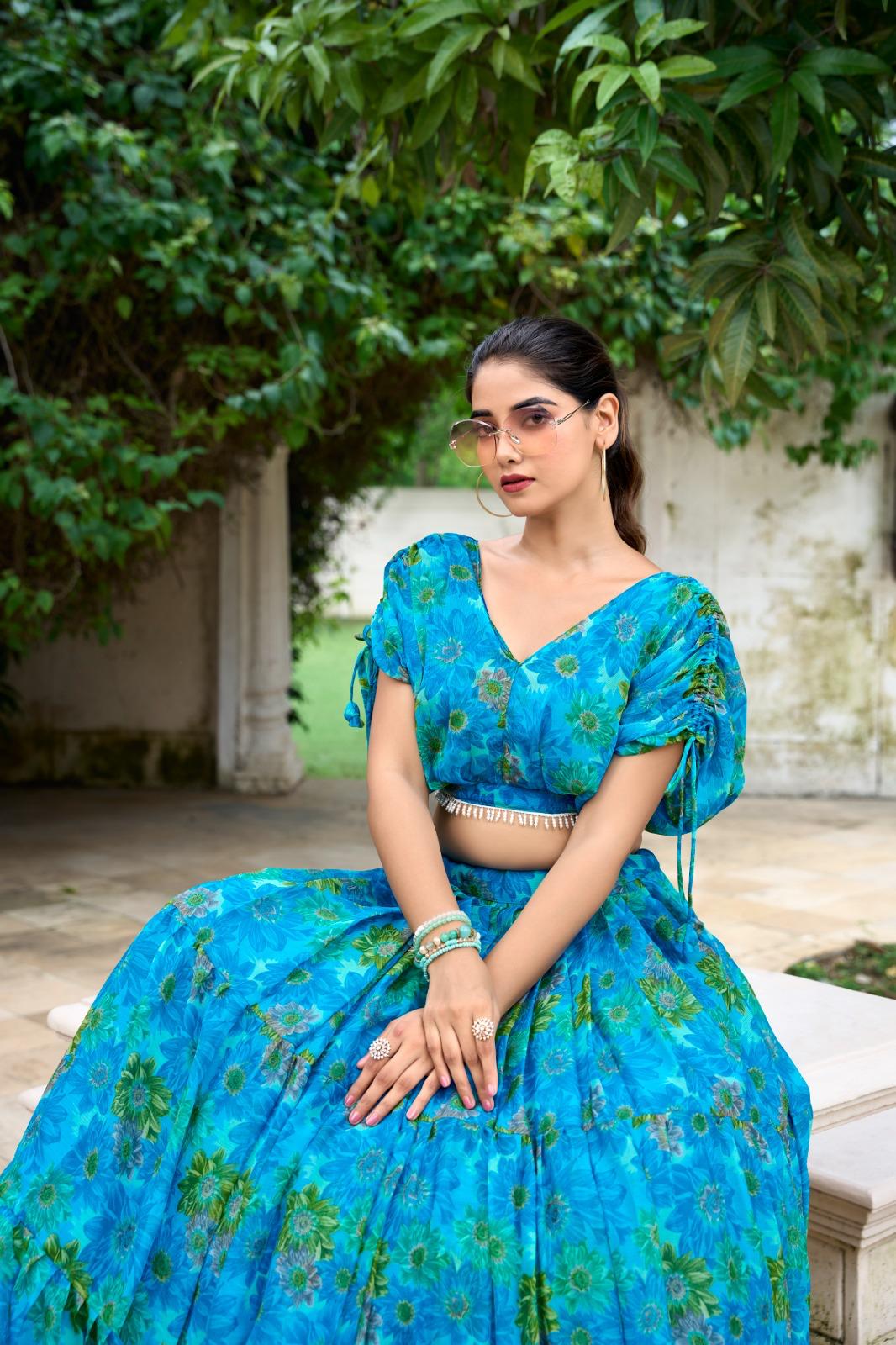 Floral Print Lehenga Choli Set for Women Festive Wear