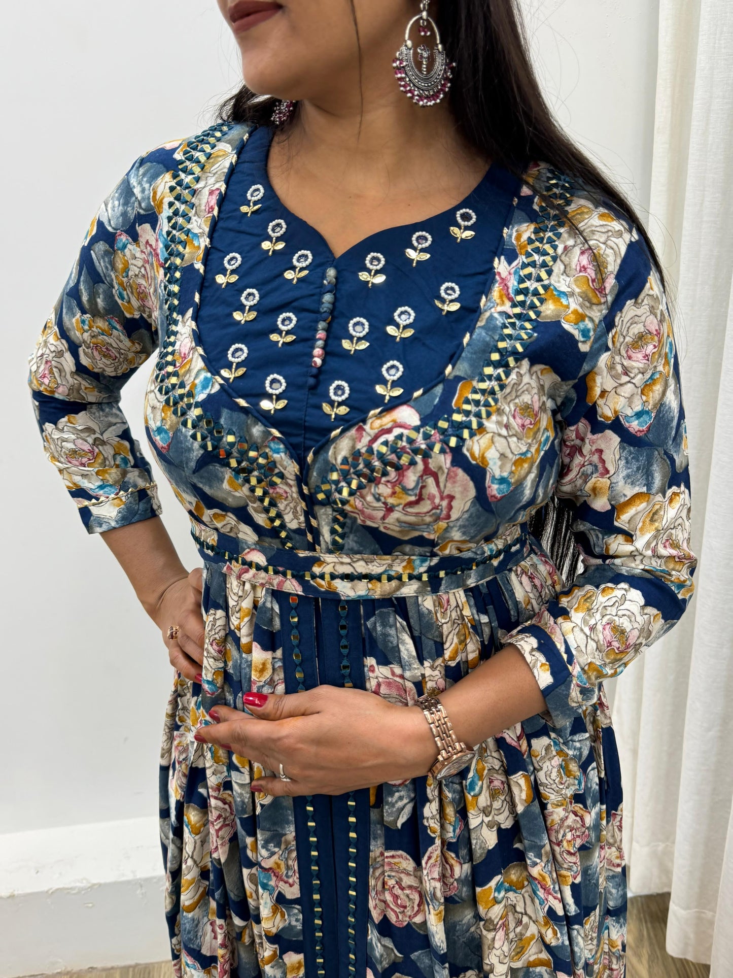 Floral Printed Anarkali Gown Dress, Maxi for Women