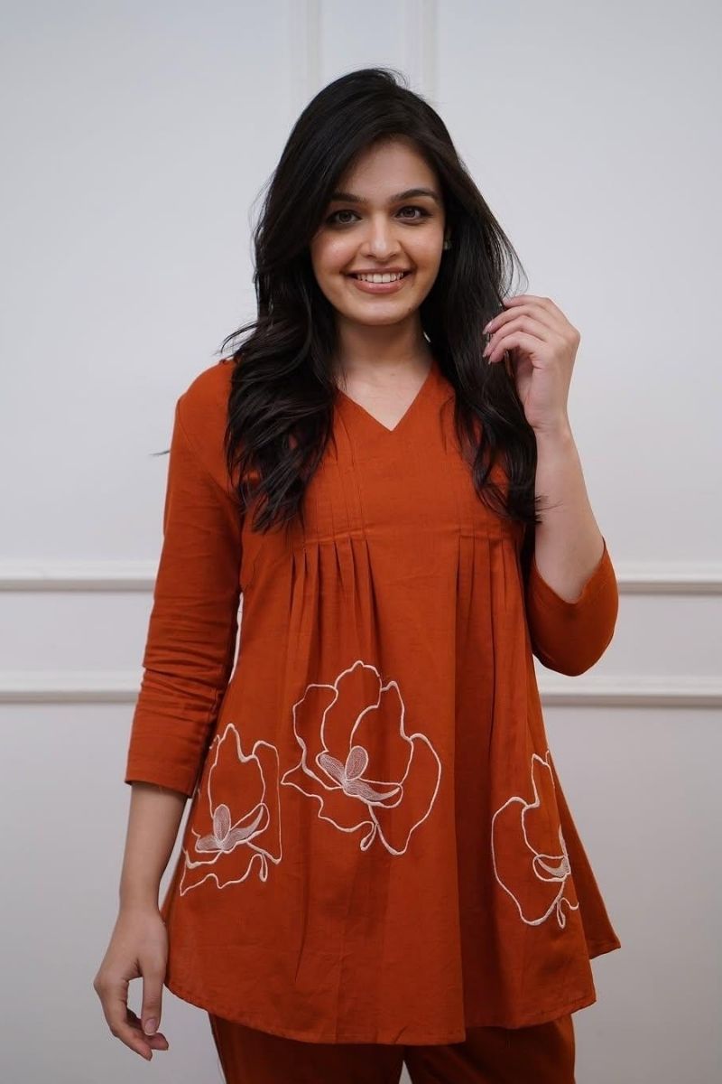 Flower Printed Anarkali Cotton Flex Designer Co-Ord Set