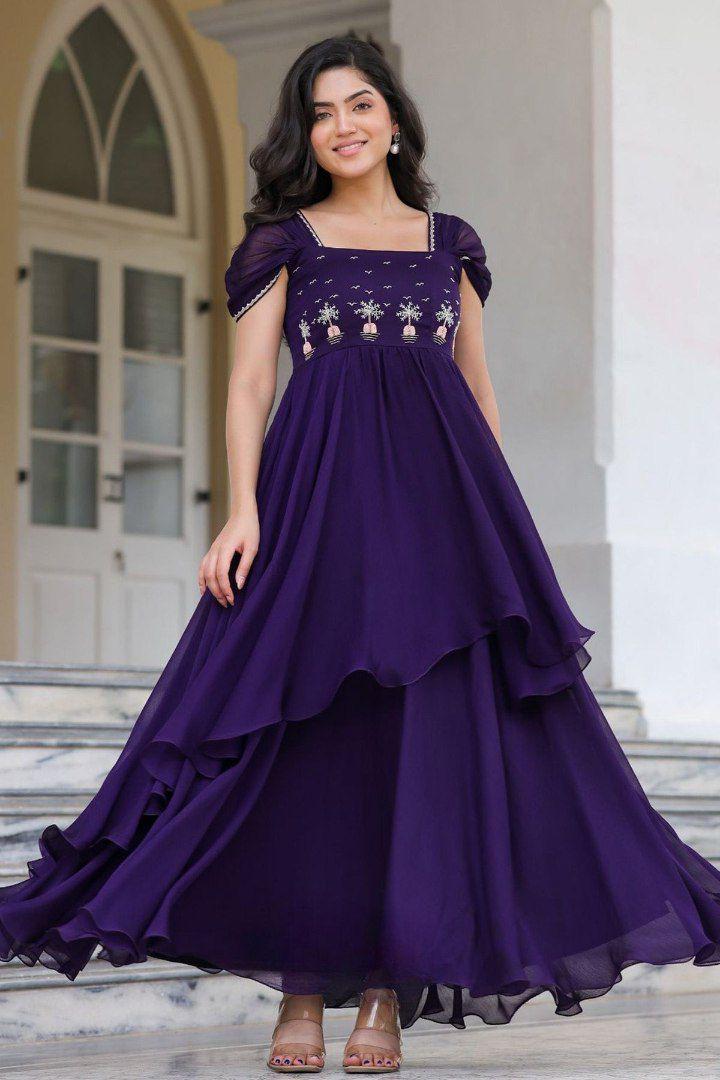 Fox Georgette Handwork Gown with Double Flair for Events