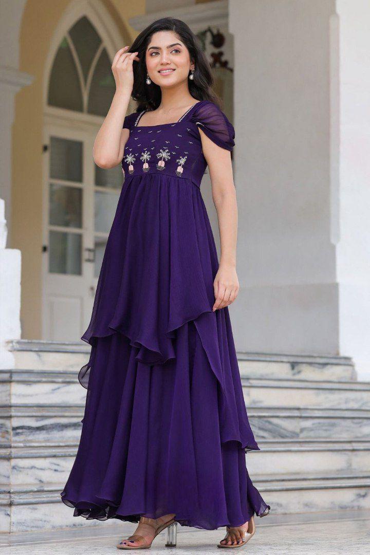 Fox Georgette Handwork Gown with Double Flair for Events