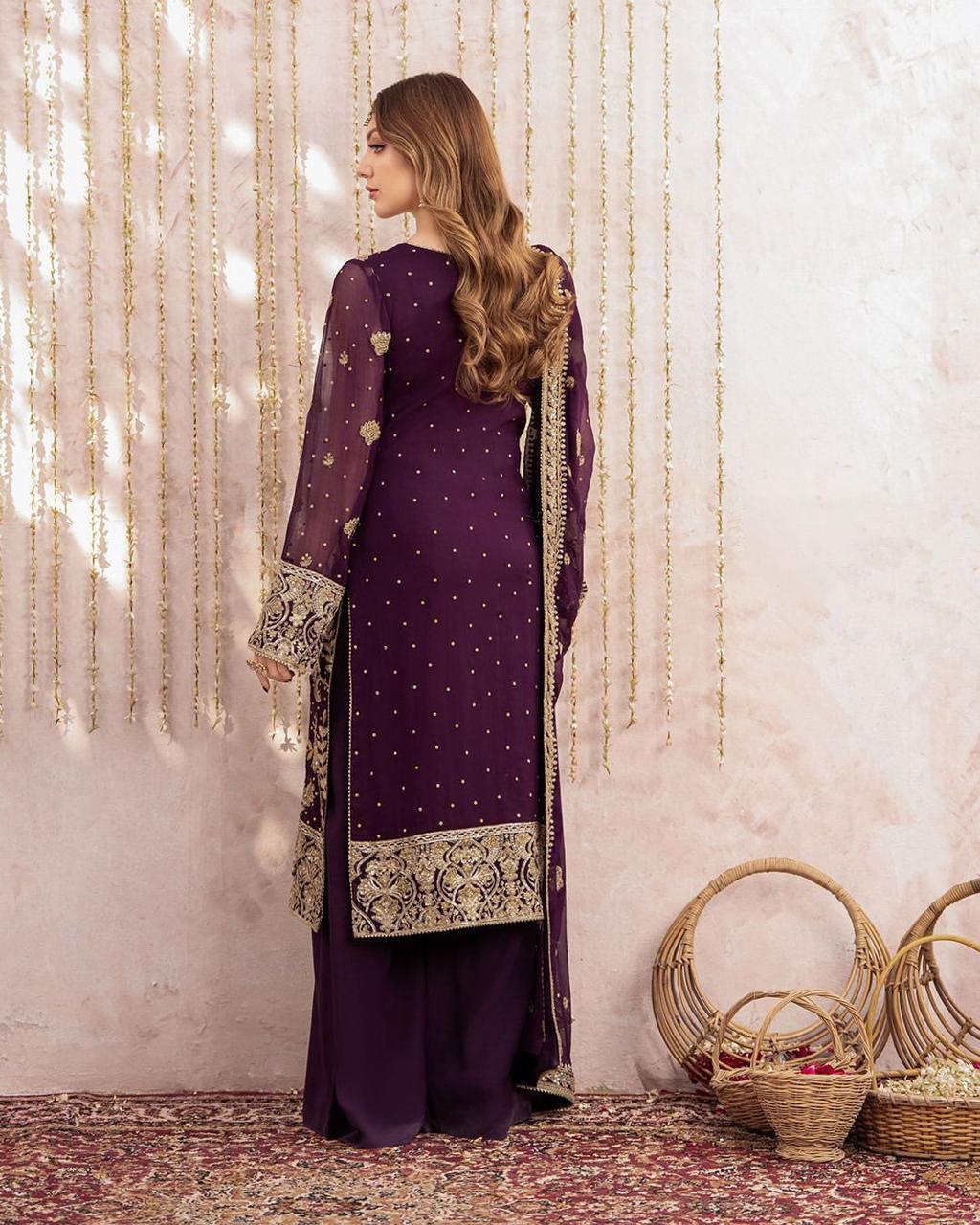 Georgette Kurta Palazzo Dupatta Set with Sequin Work