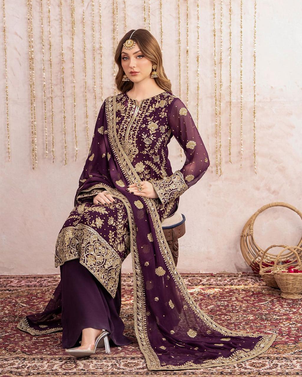 Georgette Kurta Palazzo Dupatta Set with Sequin Work
