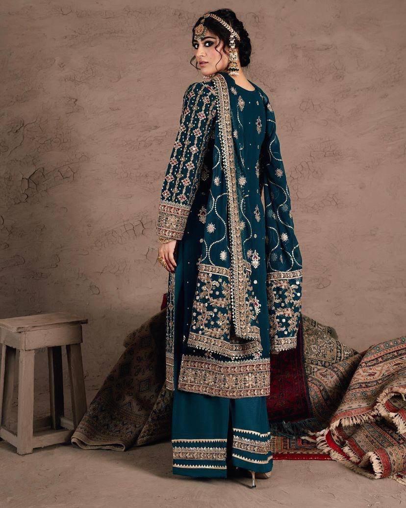 Georgette Kurta Set with Embroidery and Diamond Work