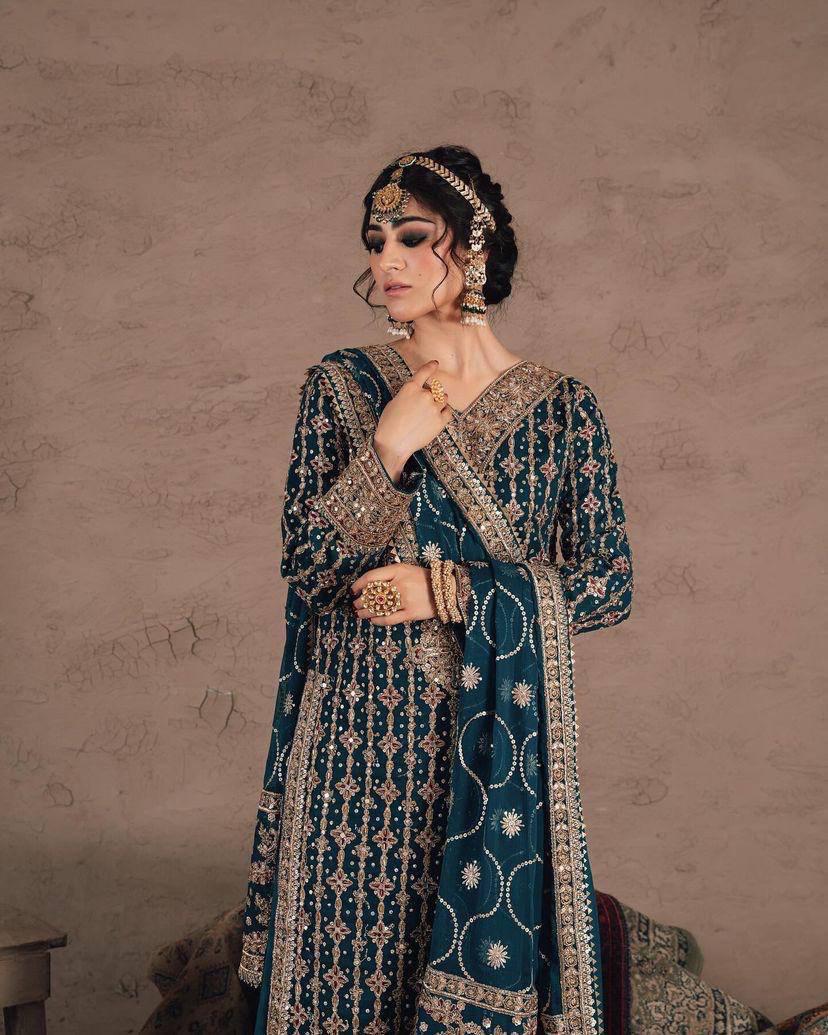Georgette Kurta Set with Embroidery and Diamond Work