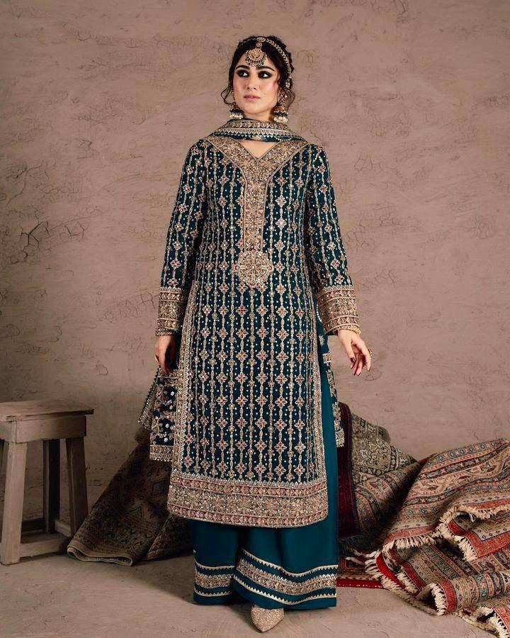 Georgette Kurta Set with Embroidery and Diamond Work