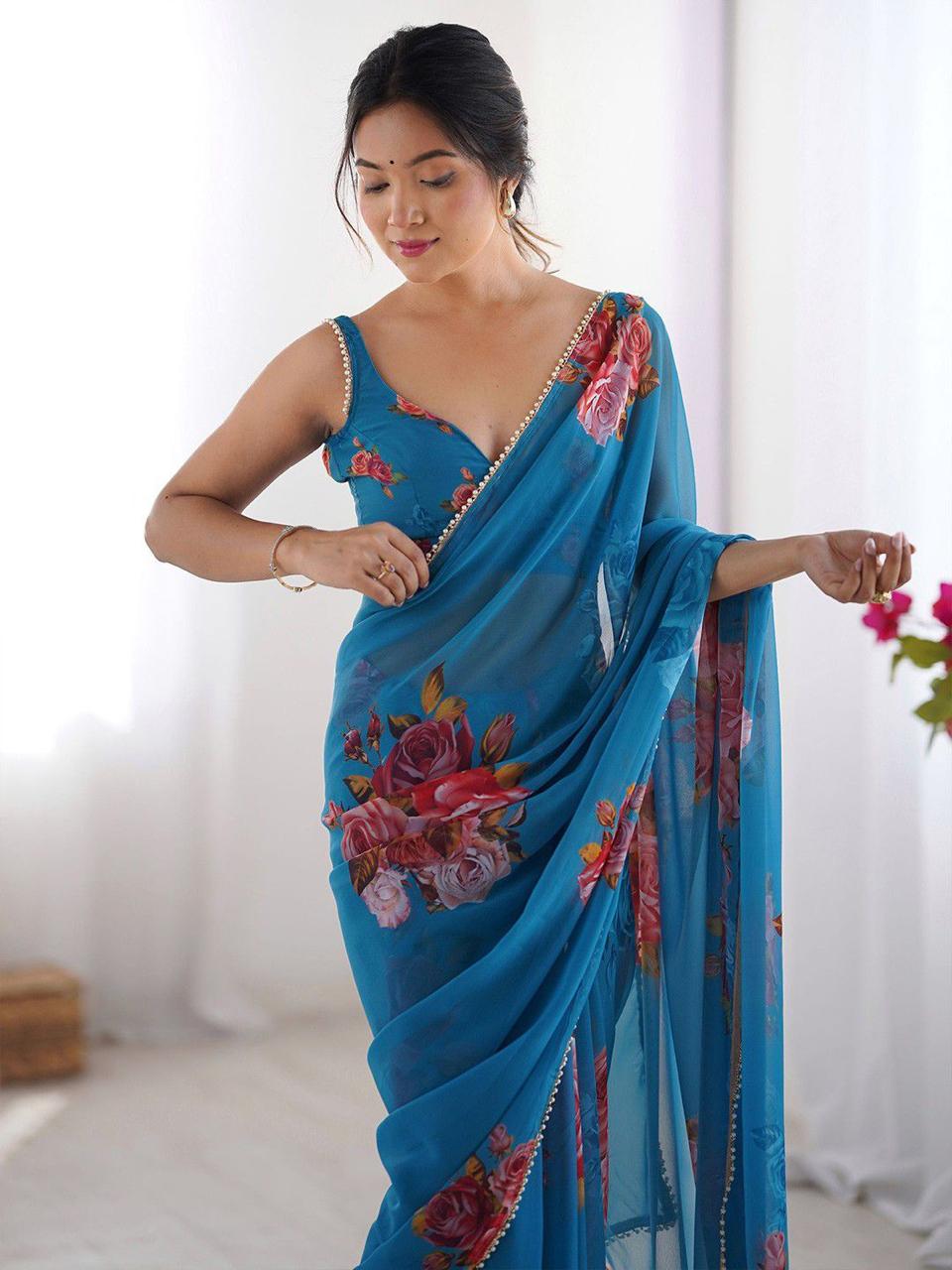 Georgette Printed Saree for Women Daily Wear