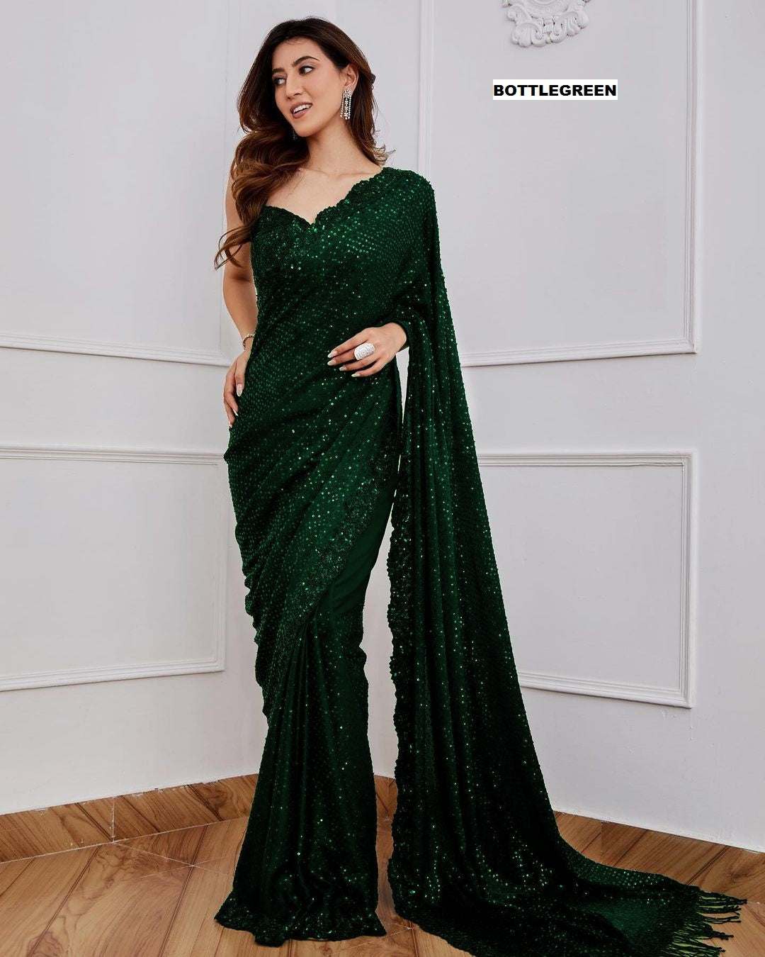 Georgette Sequin Saree with Embroidered Blouse for Events