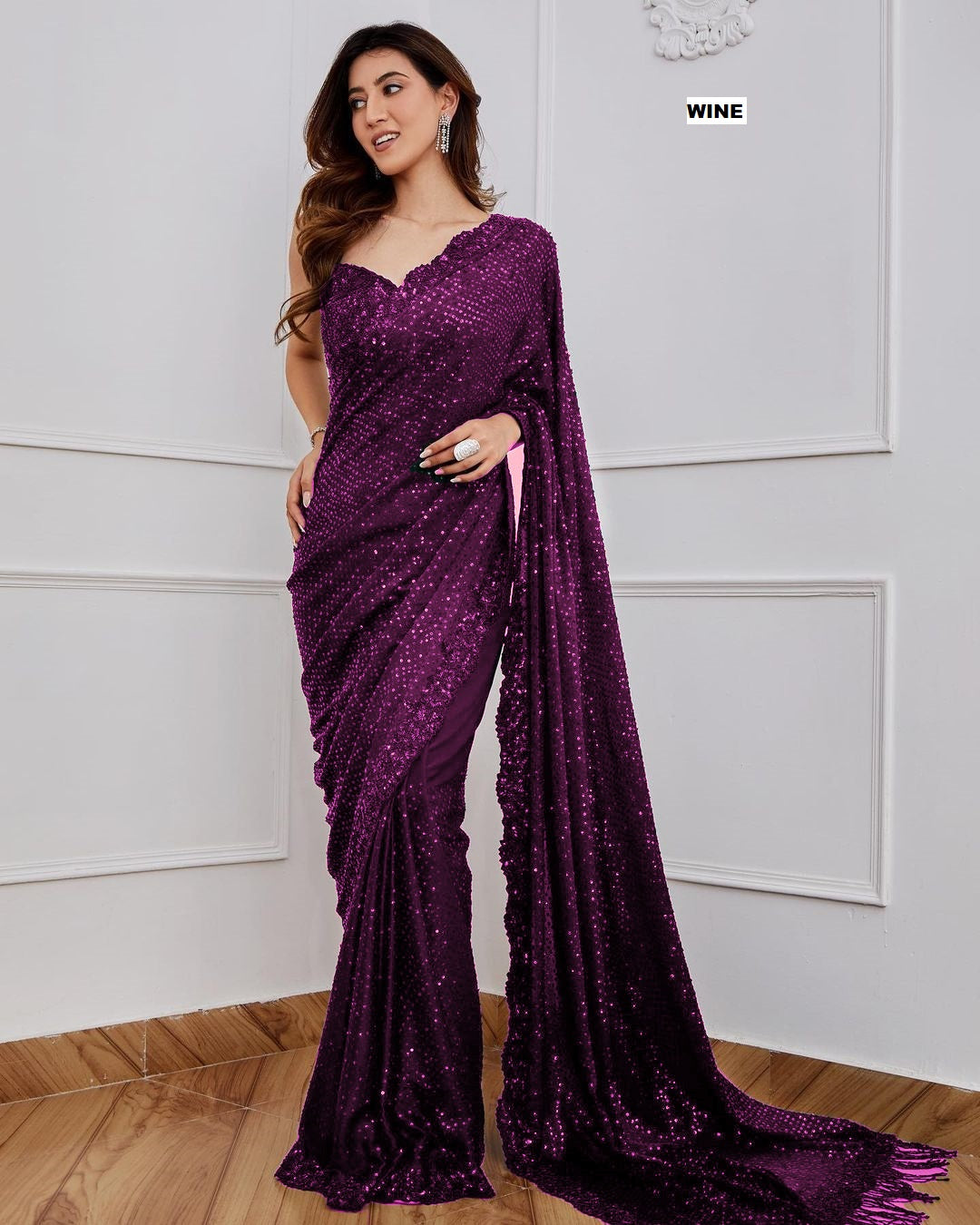 Georgette Sequin Saree with Embroidered Blouse for Events