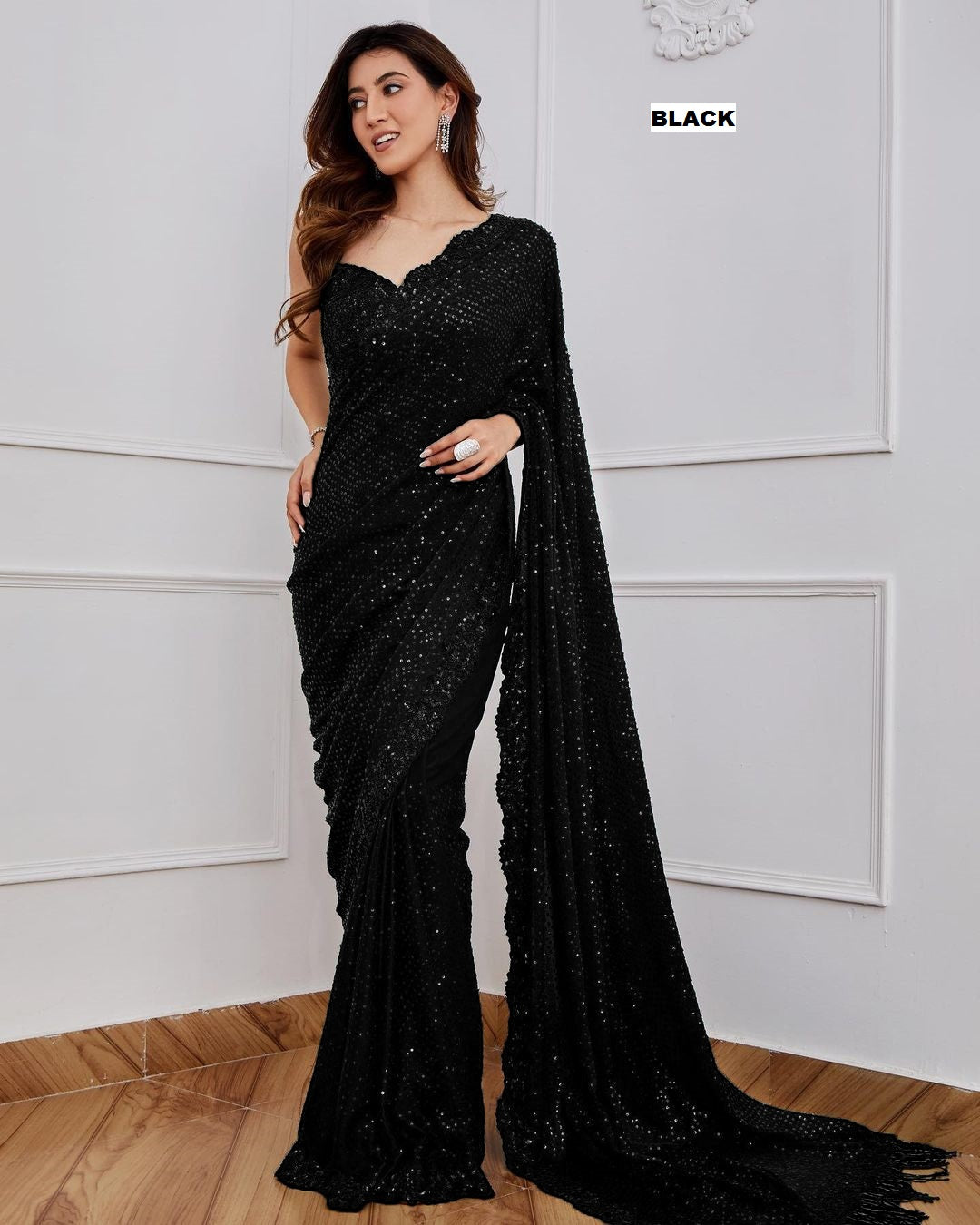 Georgette Sequin Saree with Embroidered Blouse for Events