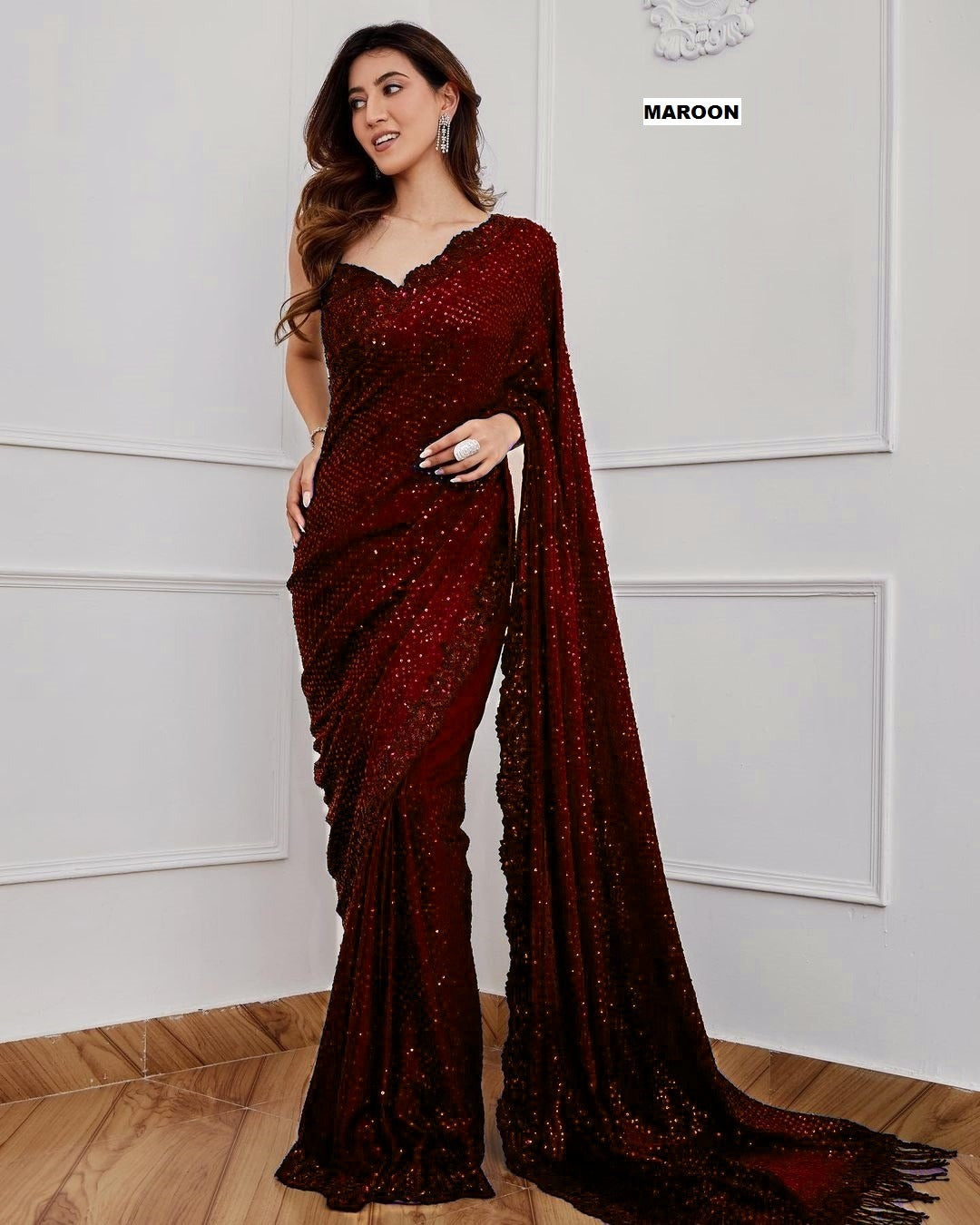 Georgette Sequin Saree with Embroidered Blouse for Events
