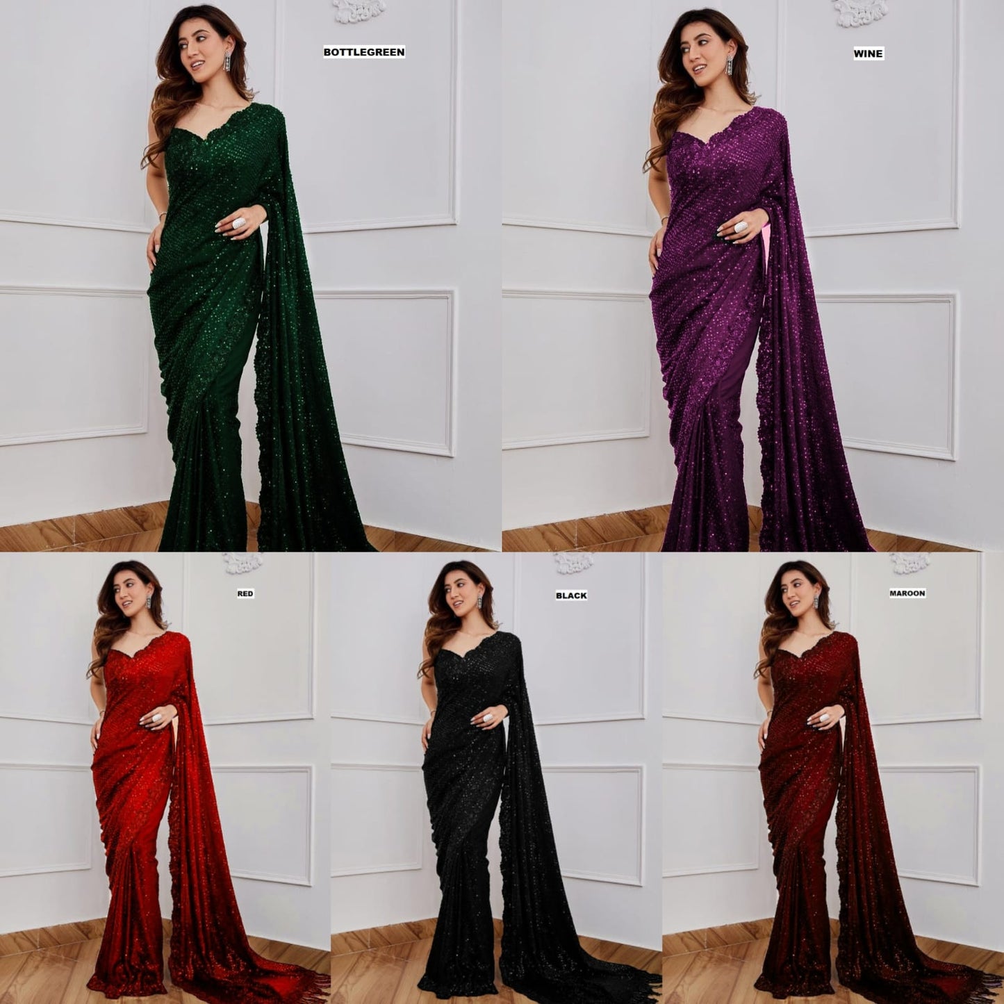 Georgette Sequin Saree with Embroidered Blouse for Events