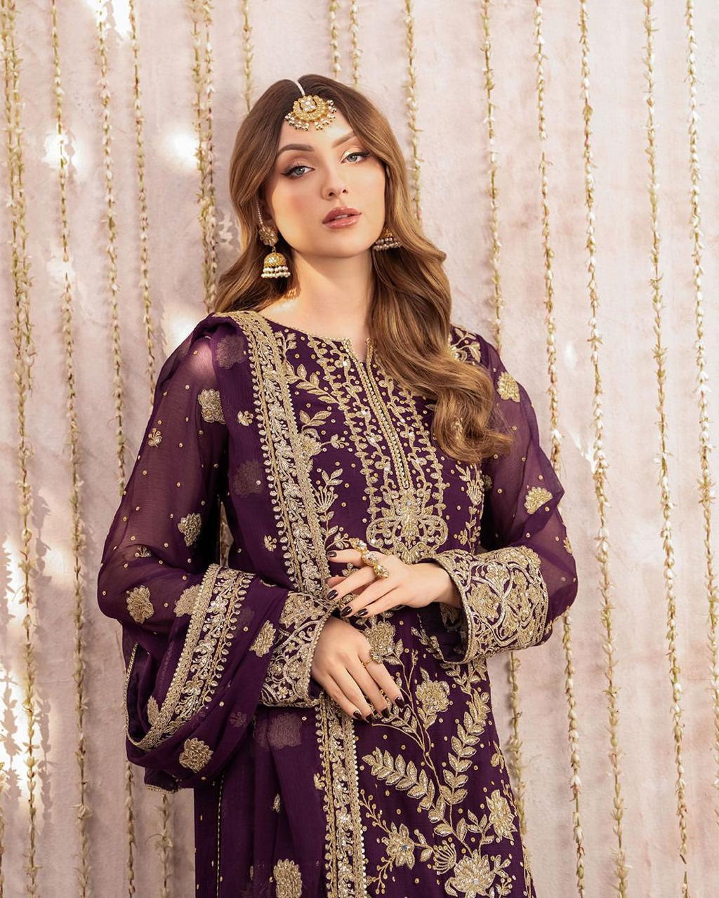 Georgette Kurta Palazzo Dupatta Set with Sequin Work
