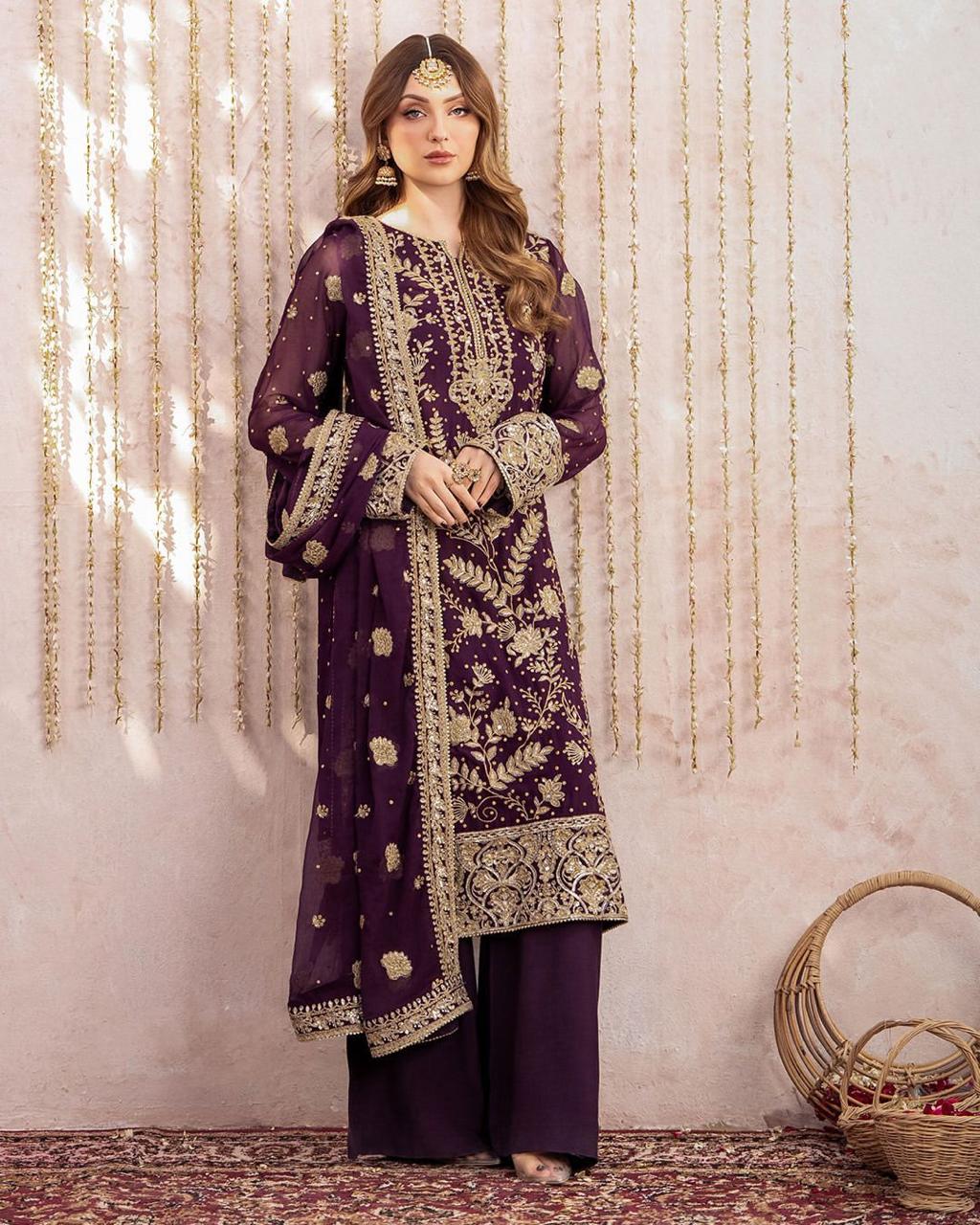 Georgette Kurta Palazzo Dupatta Set with Sequin Work