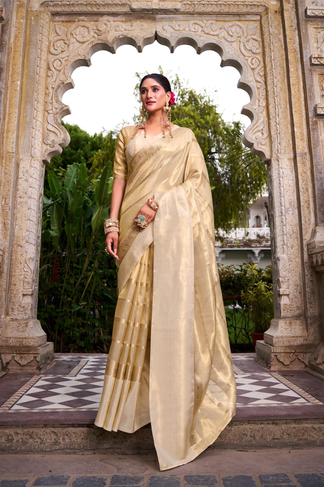Gold Tissue with Zari Work Saree for Festive Occasion