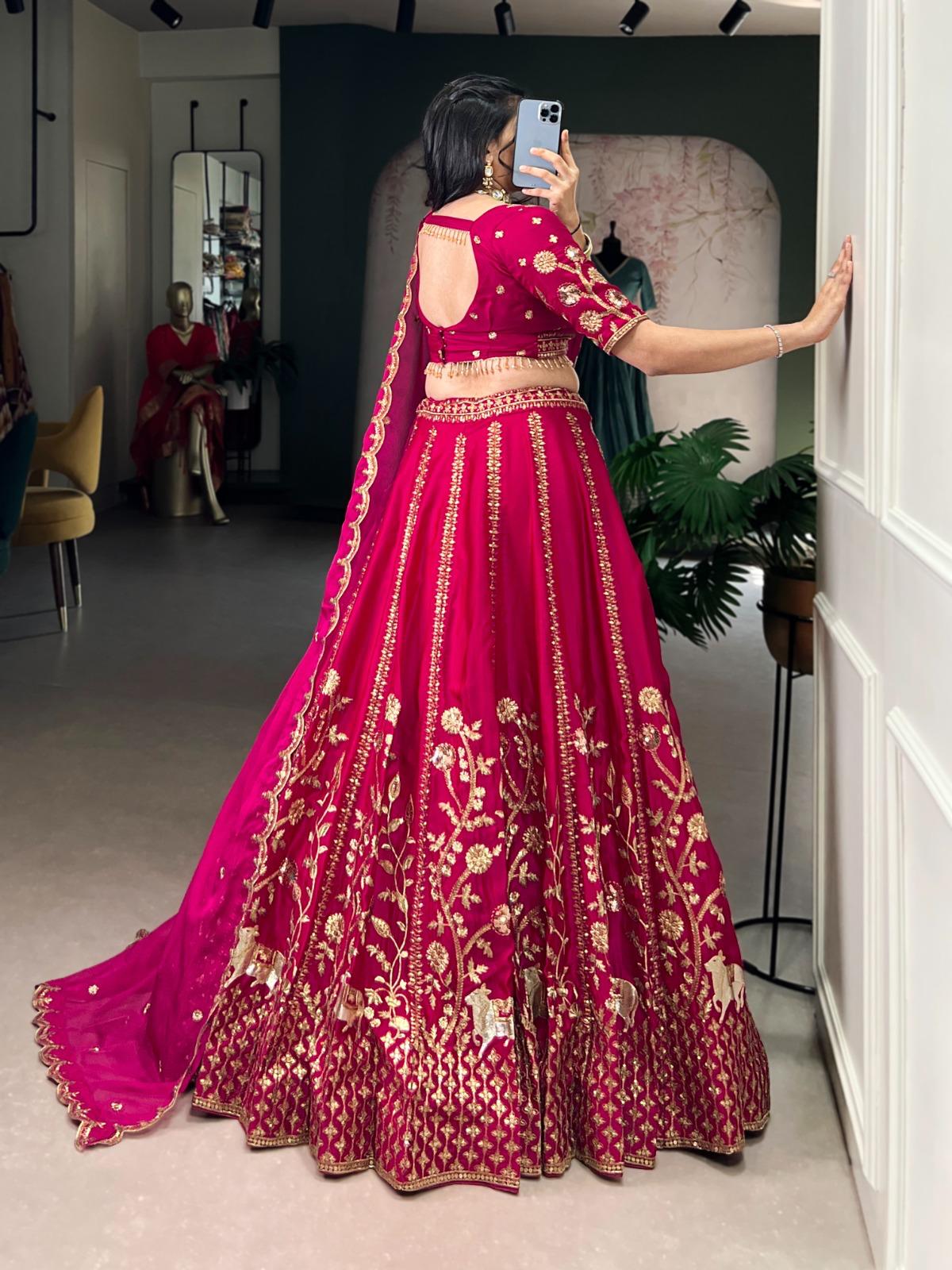Golden Embroidered Pink Lehenga Set
