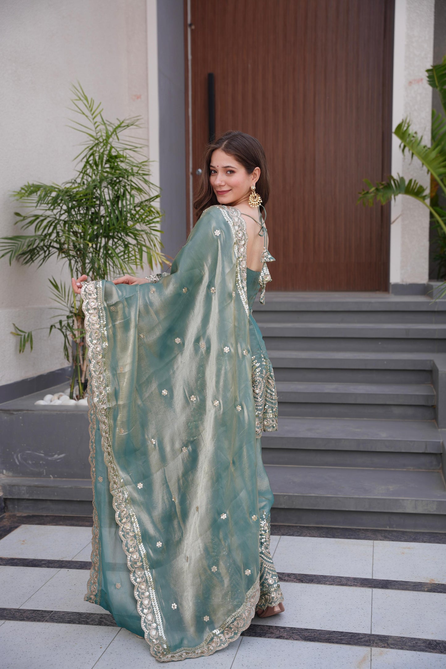 Green Embroidered Sharara Suit for Women Party Wear