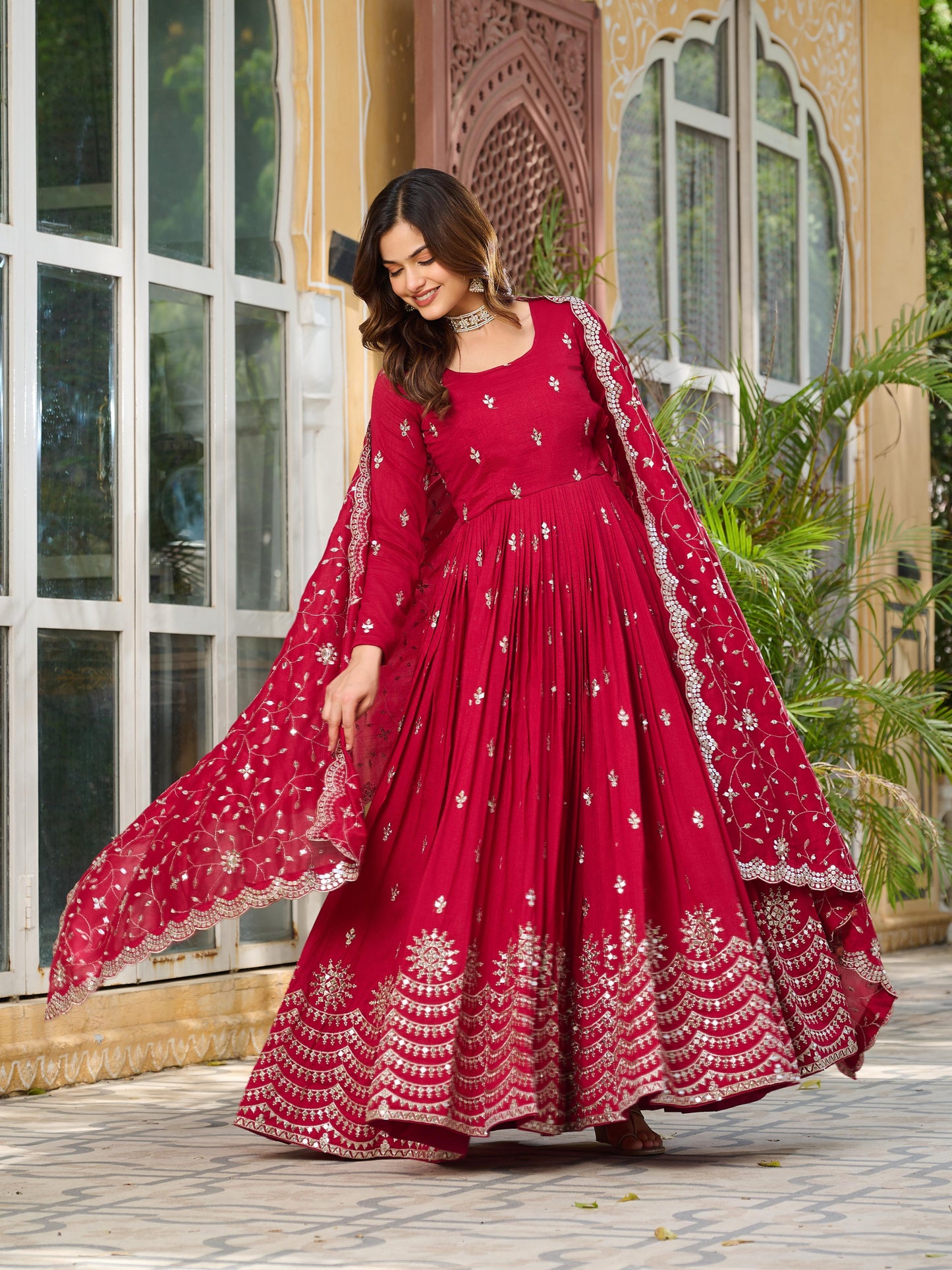 Heavy Embroidered Anarkali Suit Set with Dupatta