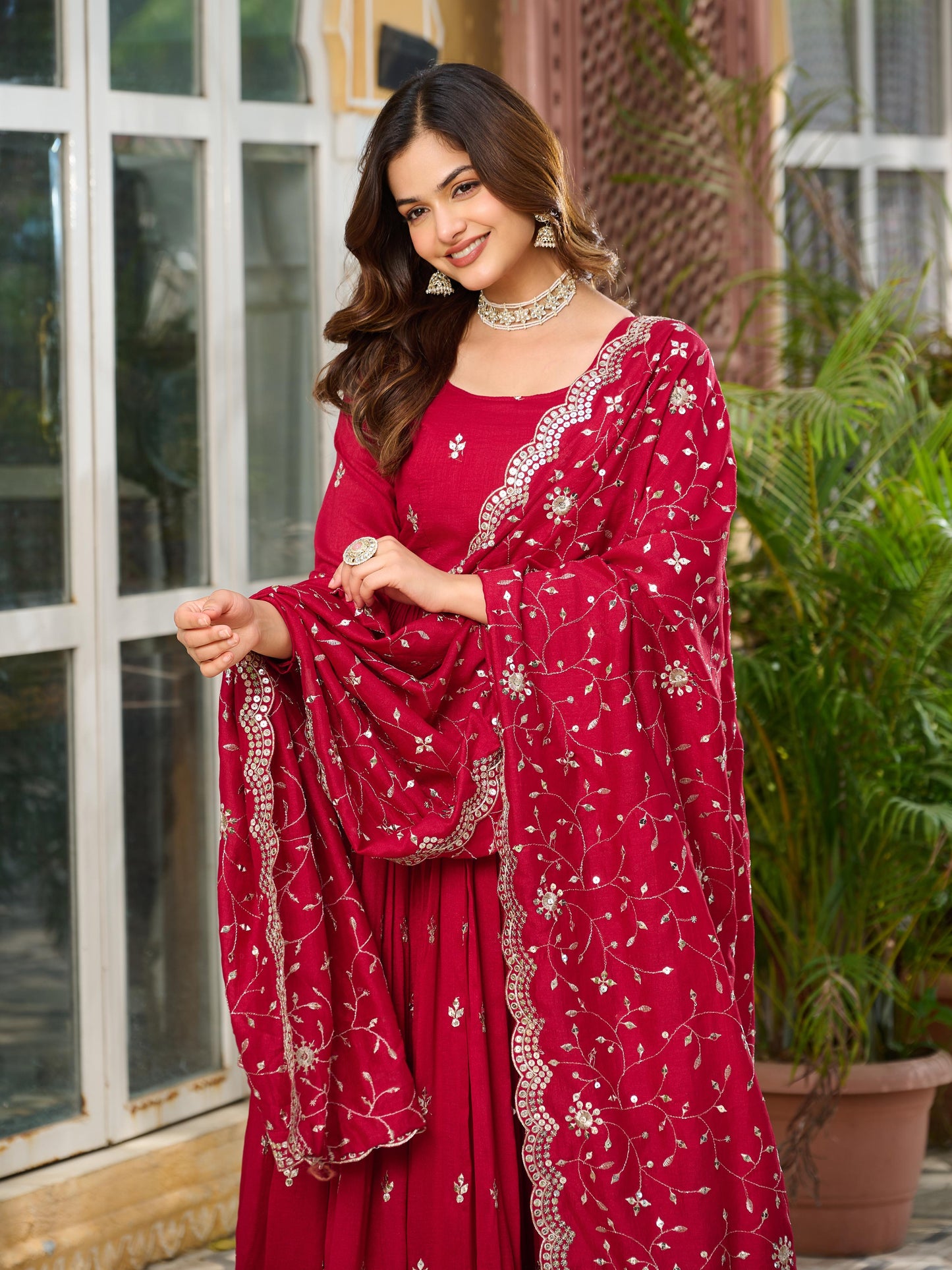 Heavy Embroidered Anarkali Suit Set with Dupatta