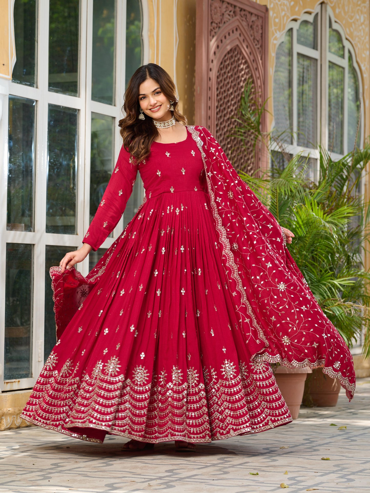 Heavy Embroidered Anarkali Suit Set with Dupatta