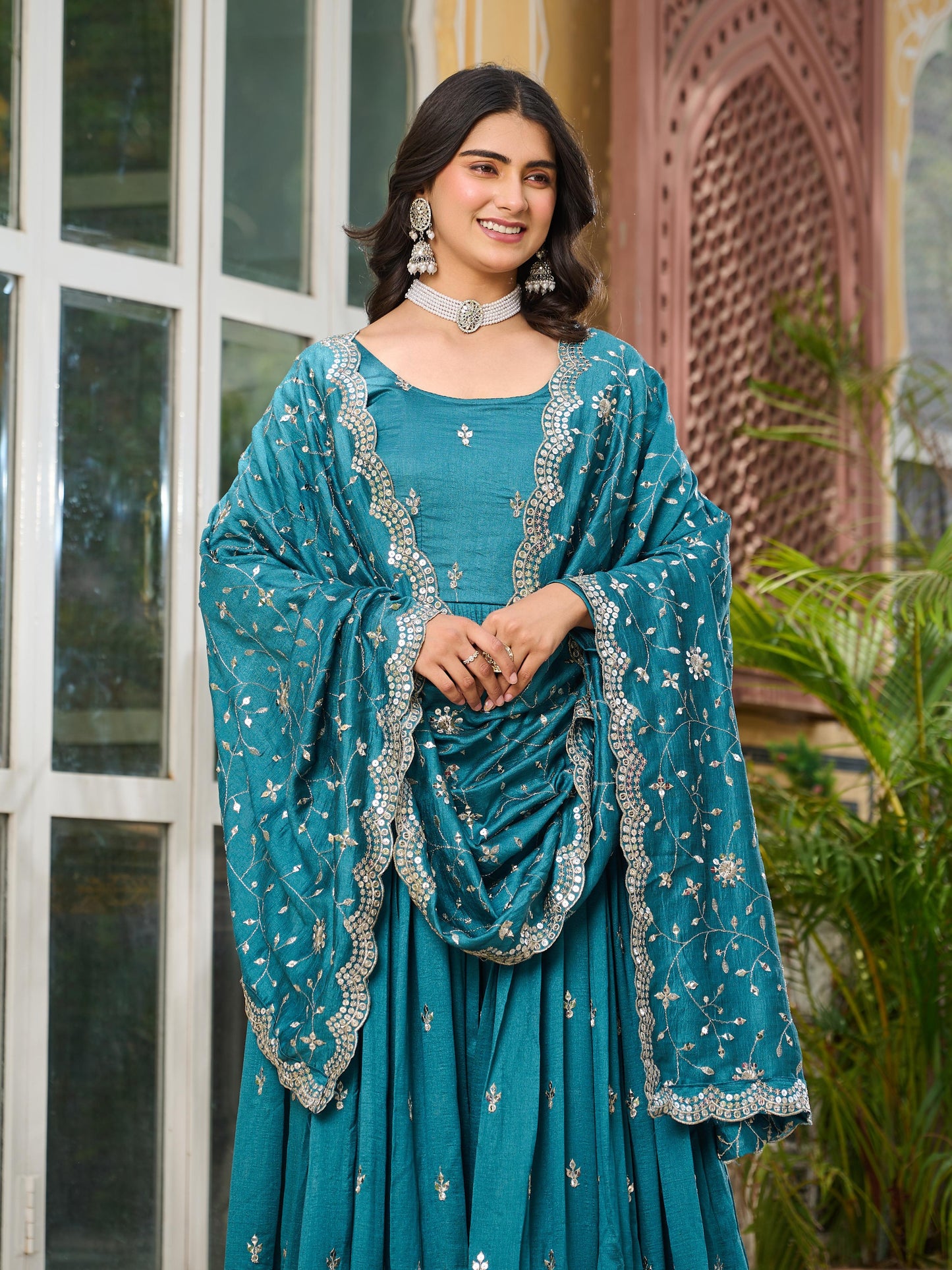 Heavy Embroidered Anarkali Suit Set with Dupatta