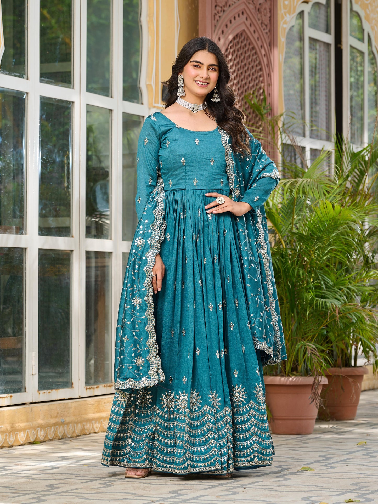 Heavy Embroidered Anarkali Suit Set with Dupatta
