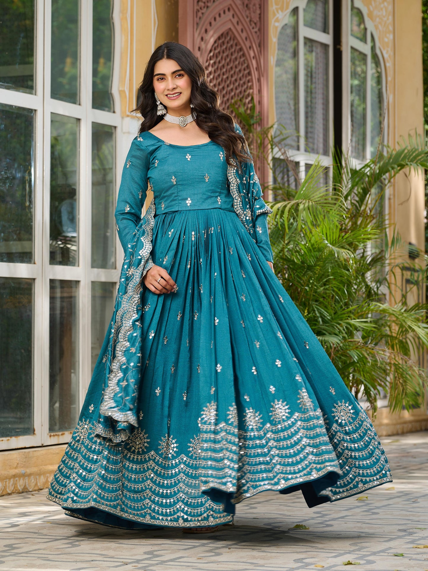 Heavy Embroidered Anarkali Suit Set with Dupatta