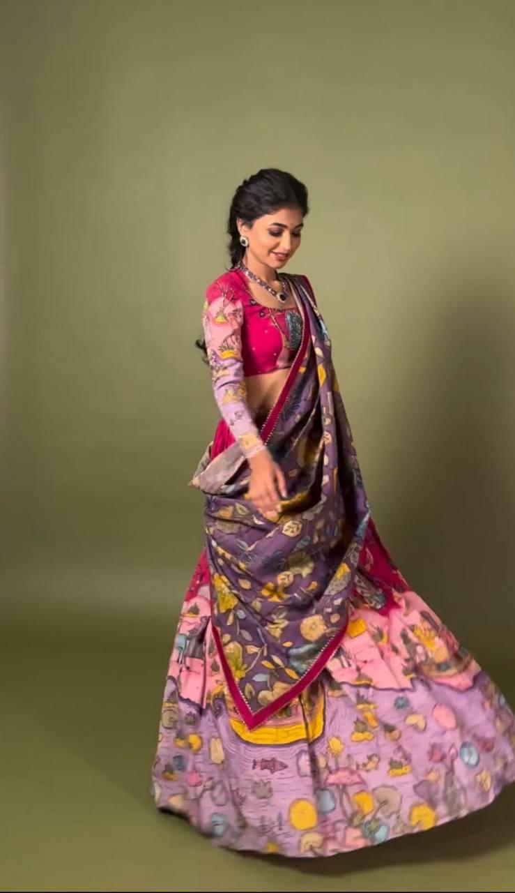 Kalamkari Cotton Lehenga Choli Set for Festive Occasions