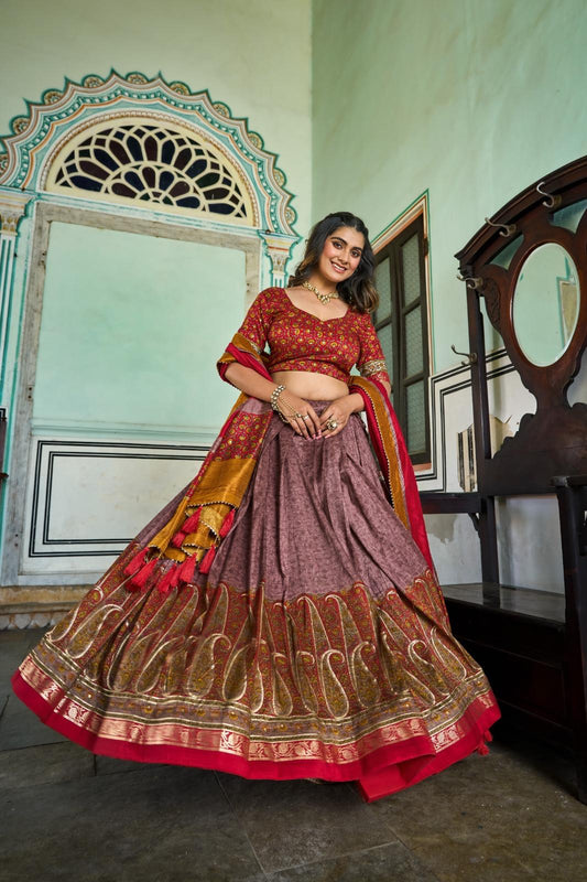 Kashmiri Print Tasar Lehenga Choli for Women