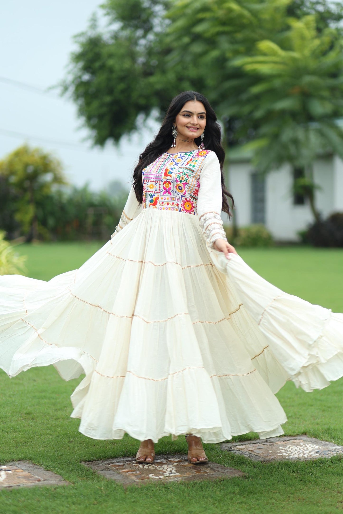 Kora Cotton Embroidered Gown for Garba Dance