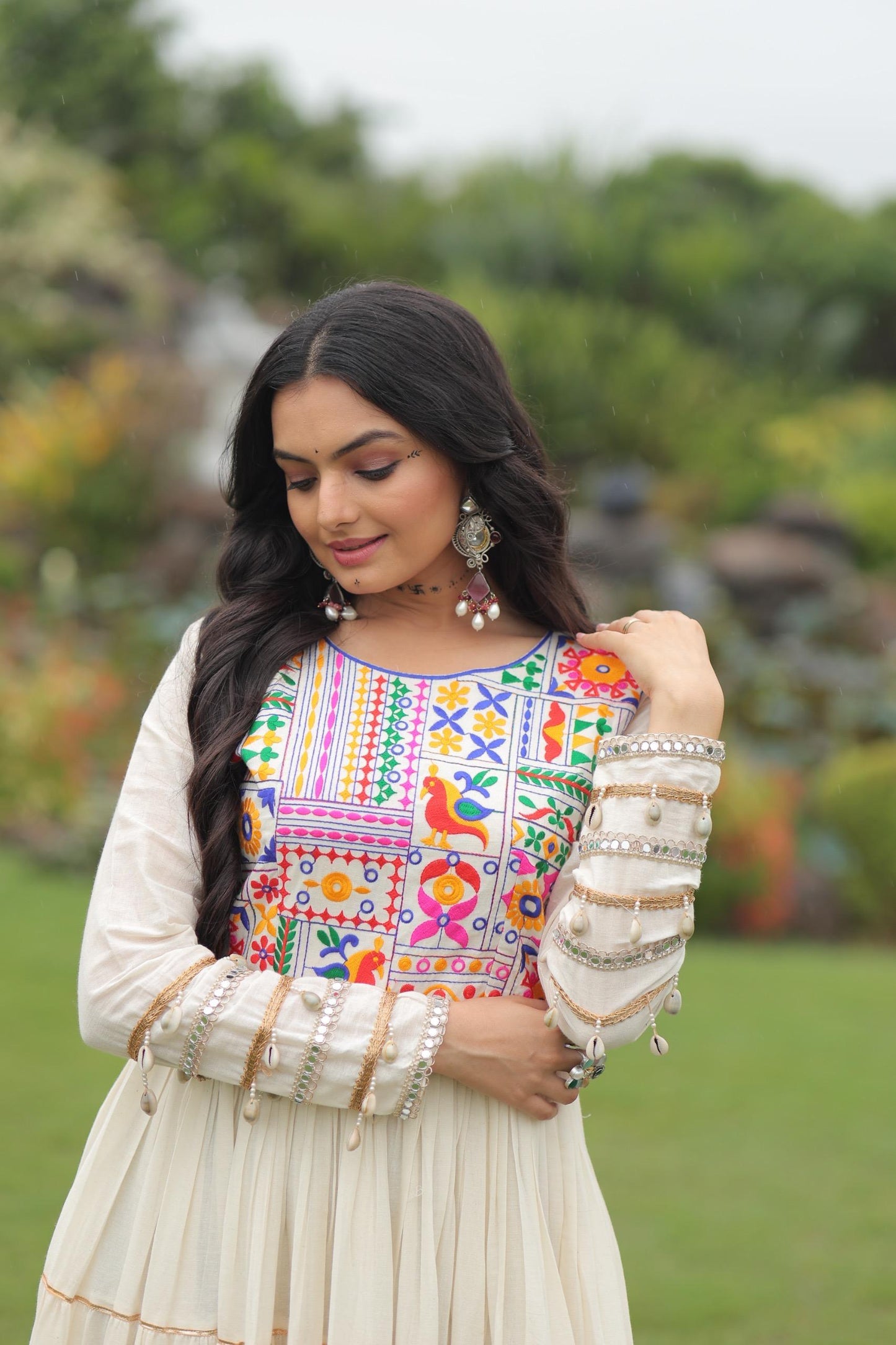 Kora Cotton Embroidered Gown for Garba Dance