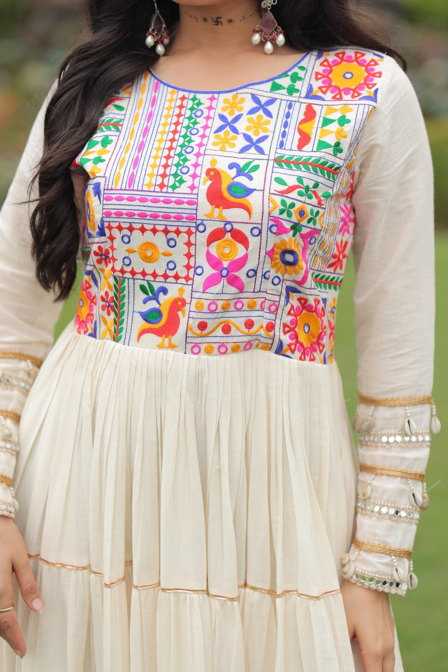 Kora Cotton Embroidered Gown for Garba Dance