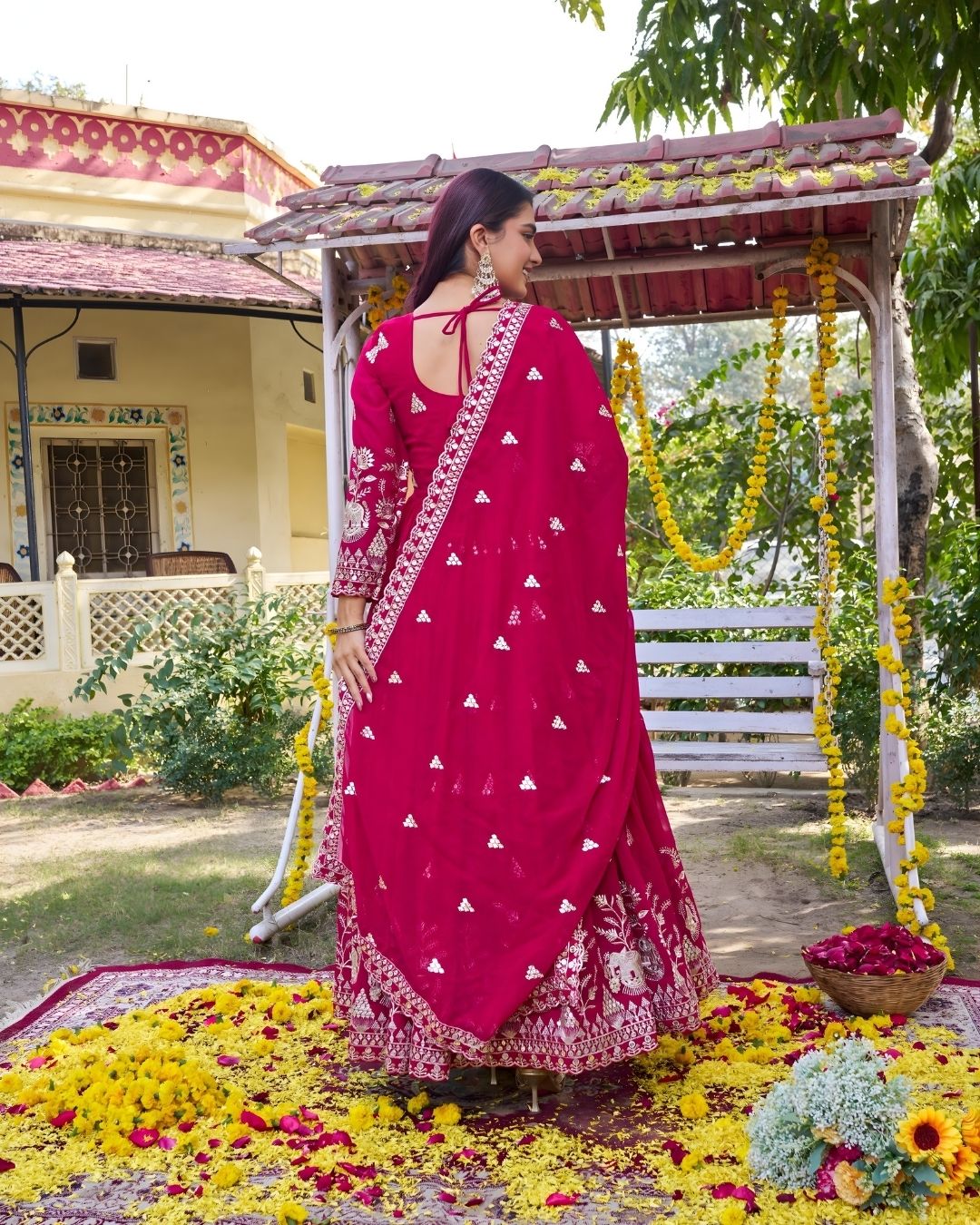 Long Embroidered Gown Set