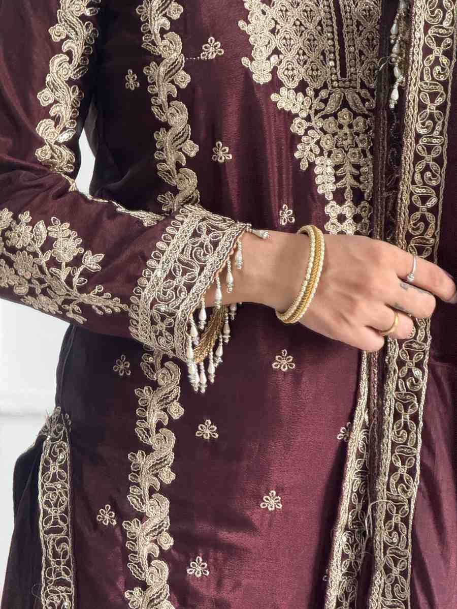 Maroon Embroidered Suit Set for Festive & Party Wear