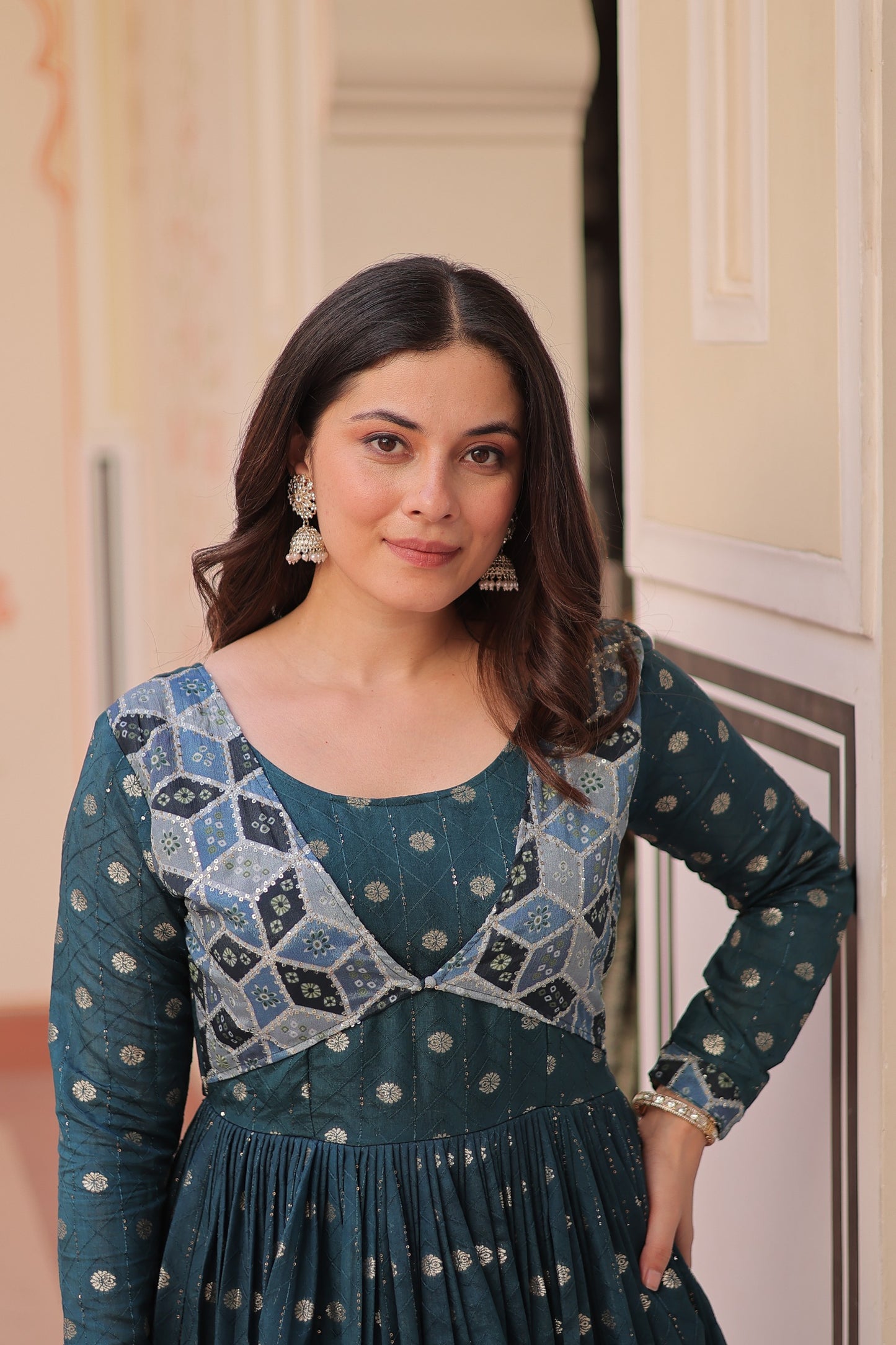 Mirror Work Polka Gowns in Elegant Festive Shades