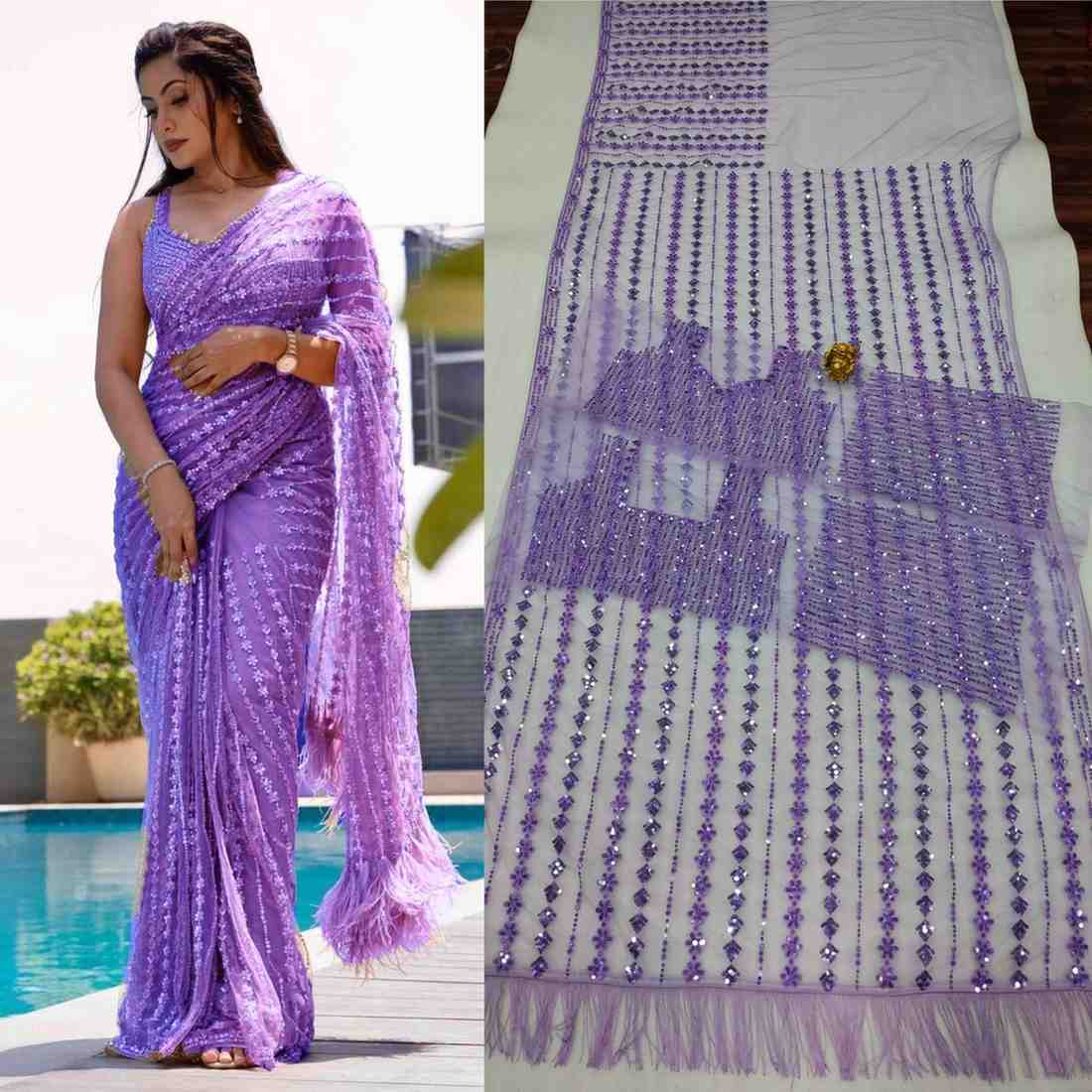 Net Sequin Embroidered Saree with Designer Blouse