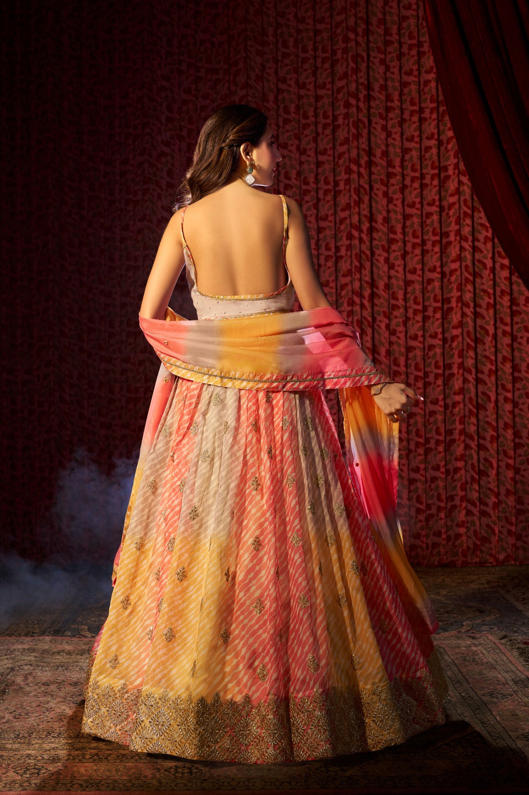 Organza Embroidered Lehenga Set with Mirror Work Dupatta