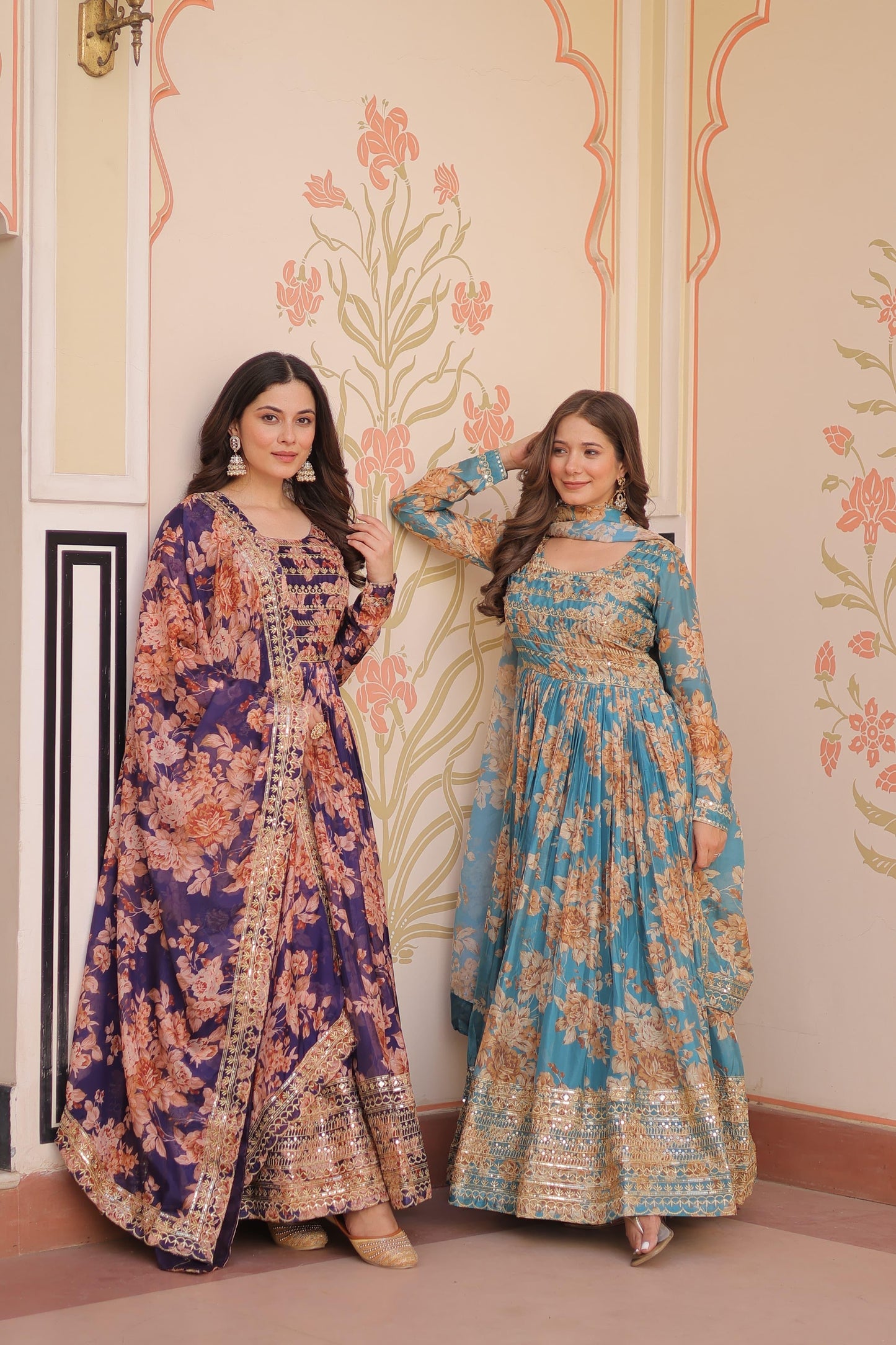 Party Wear Floral Anarkali Dresses with Dupatta Set