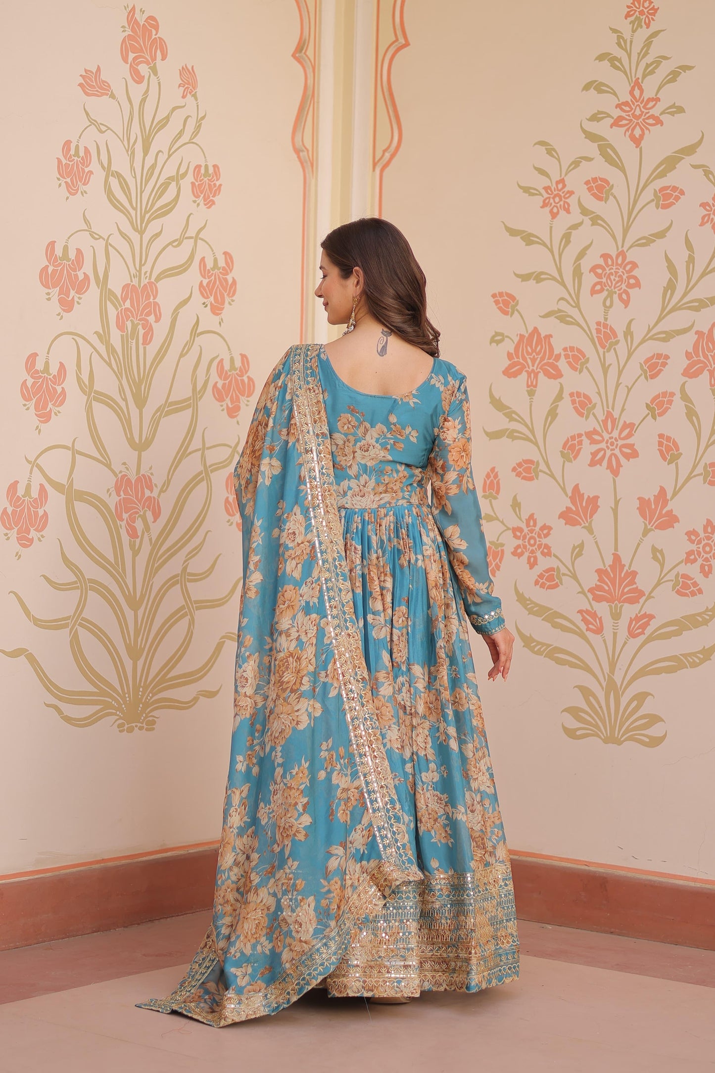 Party Wear Floral Anarkali Dresses with Dupatta Set