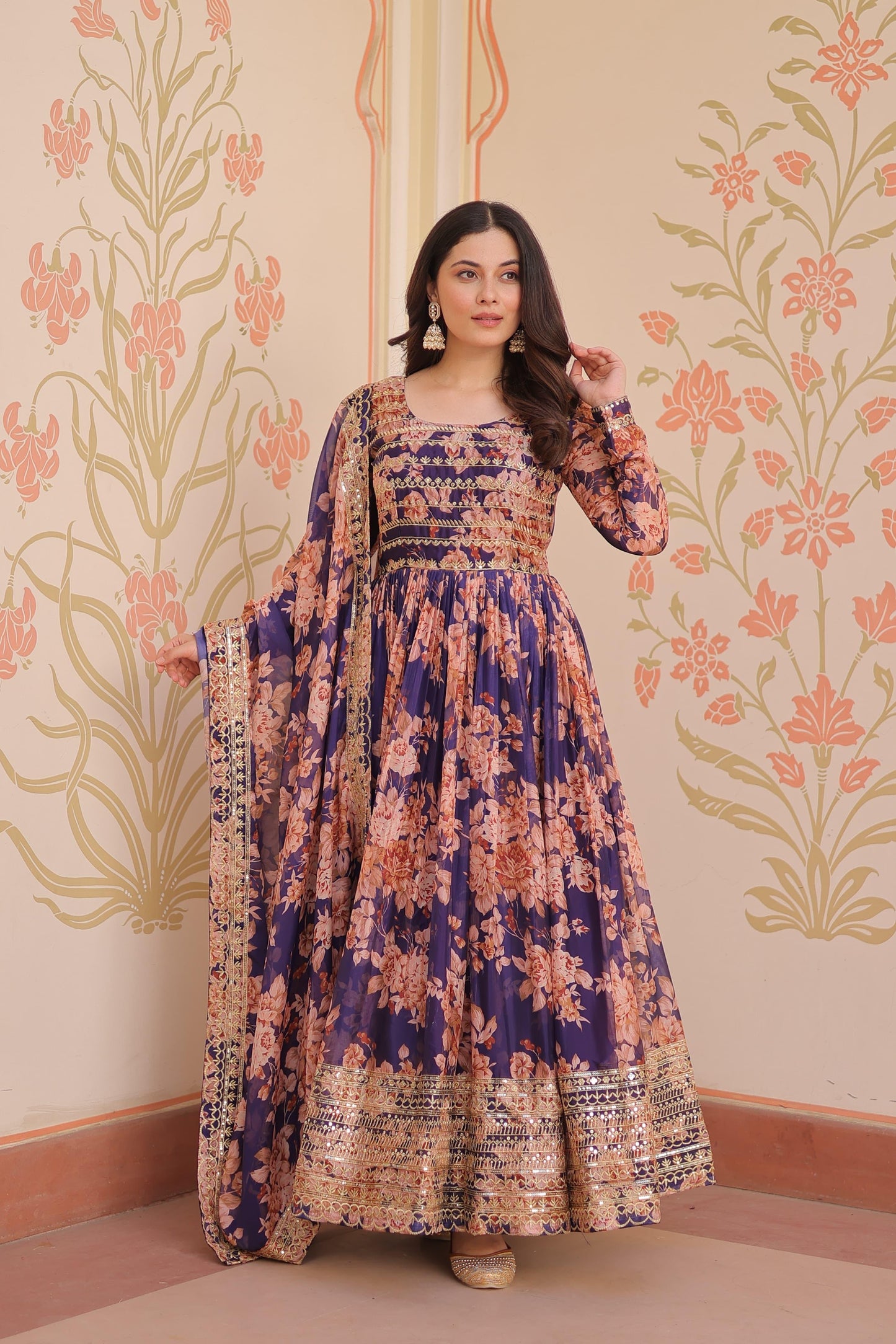 Party Wear Floral Anarkali Dresses with Dupatta Set