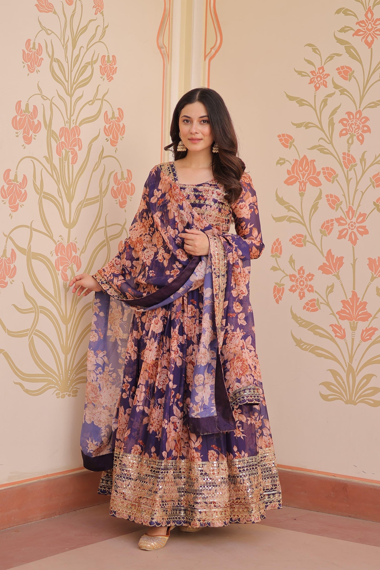 Party Wear Floral Anarkali Dresses with Dupatta Set