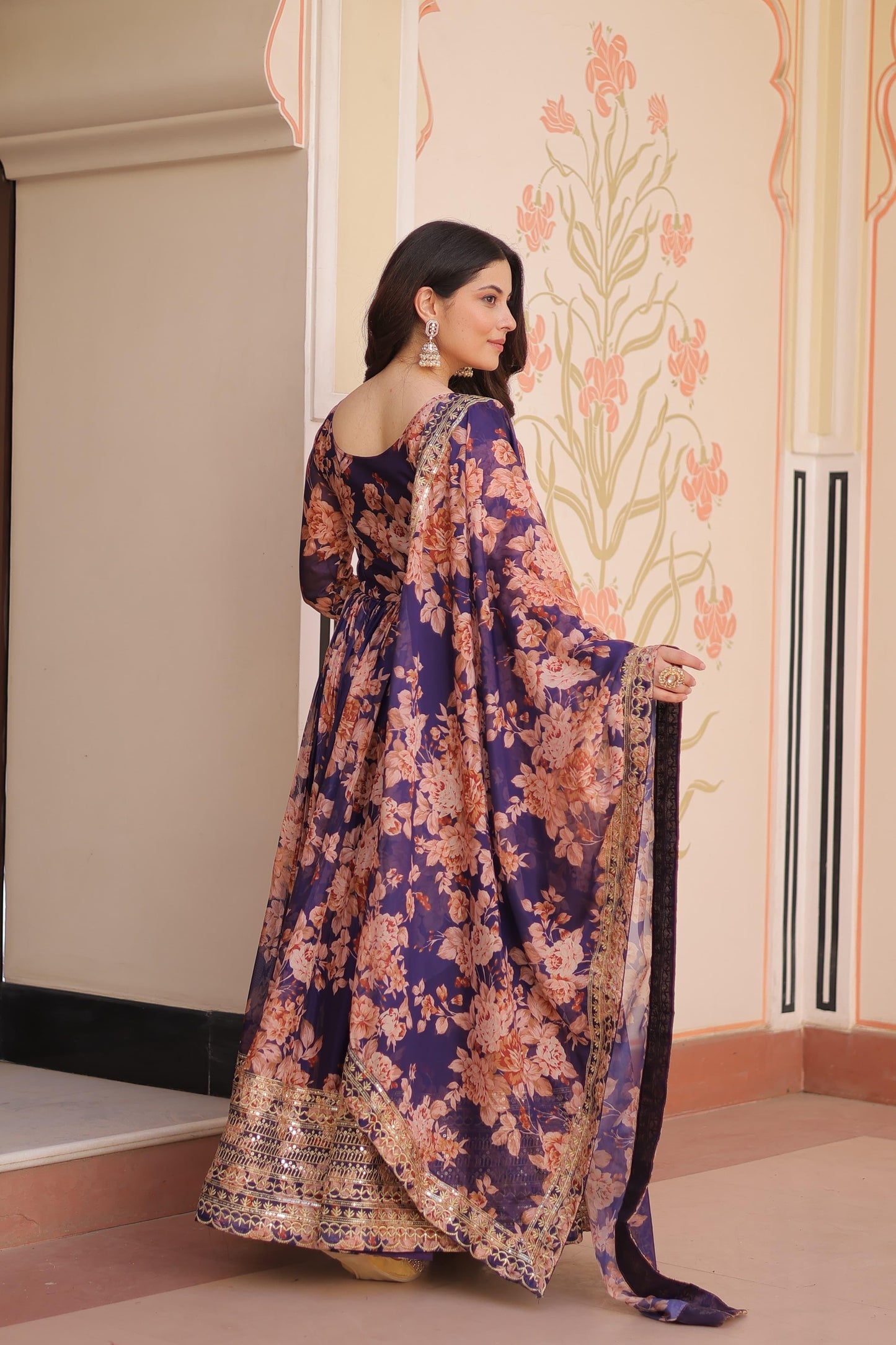 Party Wear Floral Anarkali Dresses with Dupatta Set