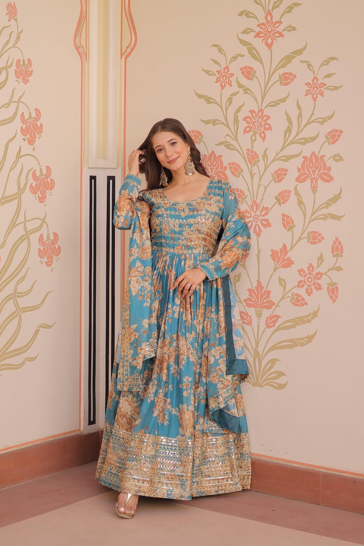 Party Wear Floral Anarkali Dresses with Dupatta Set