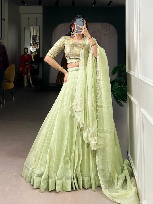 Pastel Pistachio Organza Lehenga Set