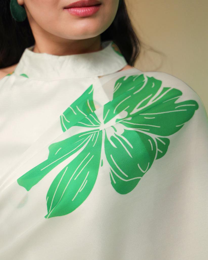 Patriotic White Saree with Tricolor Floral Print for Women