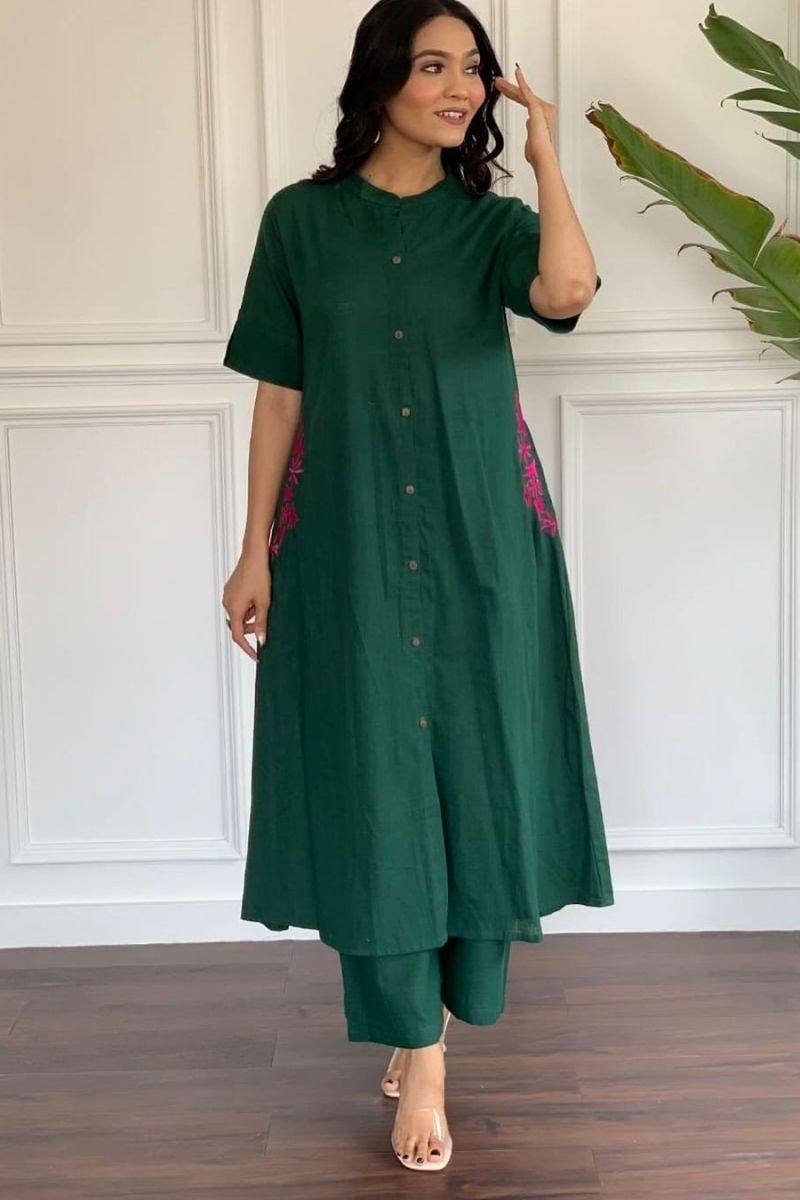 Pocket Embroidery long kurti & Pant Set FOR Women
