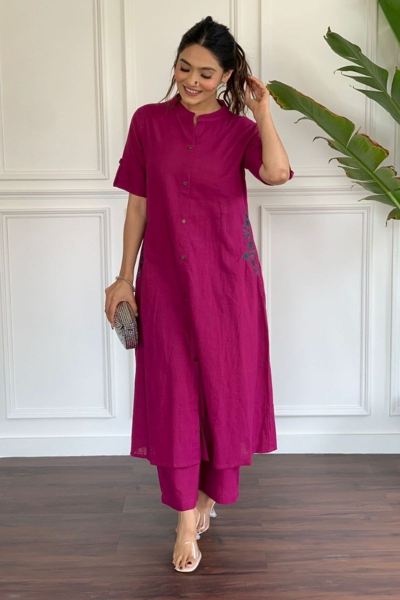 Pocket Embroidery long kurti & Pant Set FOR Women