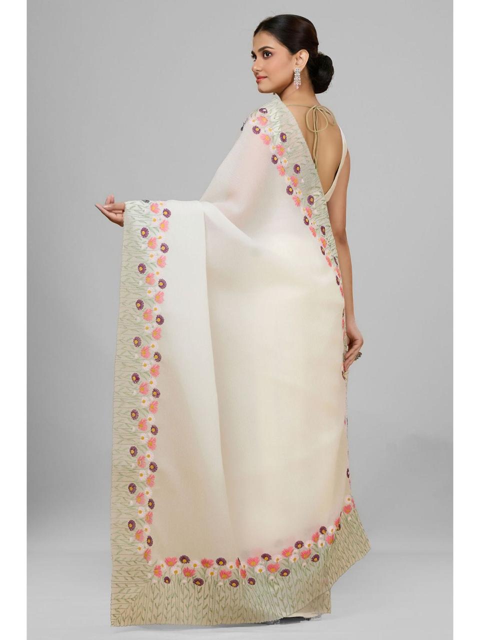 Premium Soft Twinkle Crush Off-White Saree