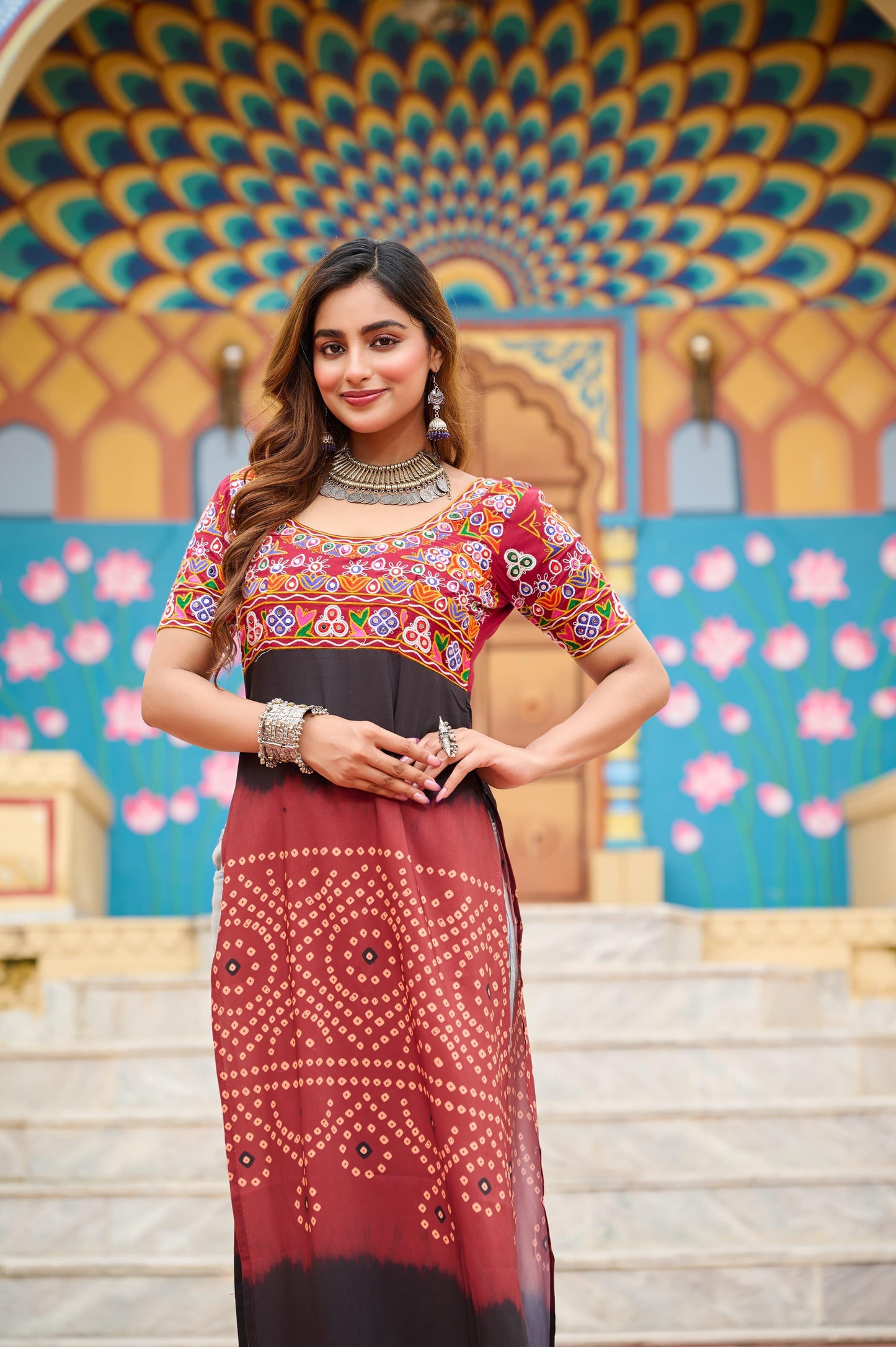 Printed Reyon Kurti for Navaratri Festival