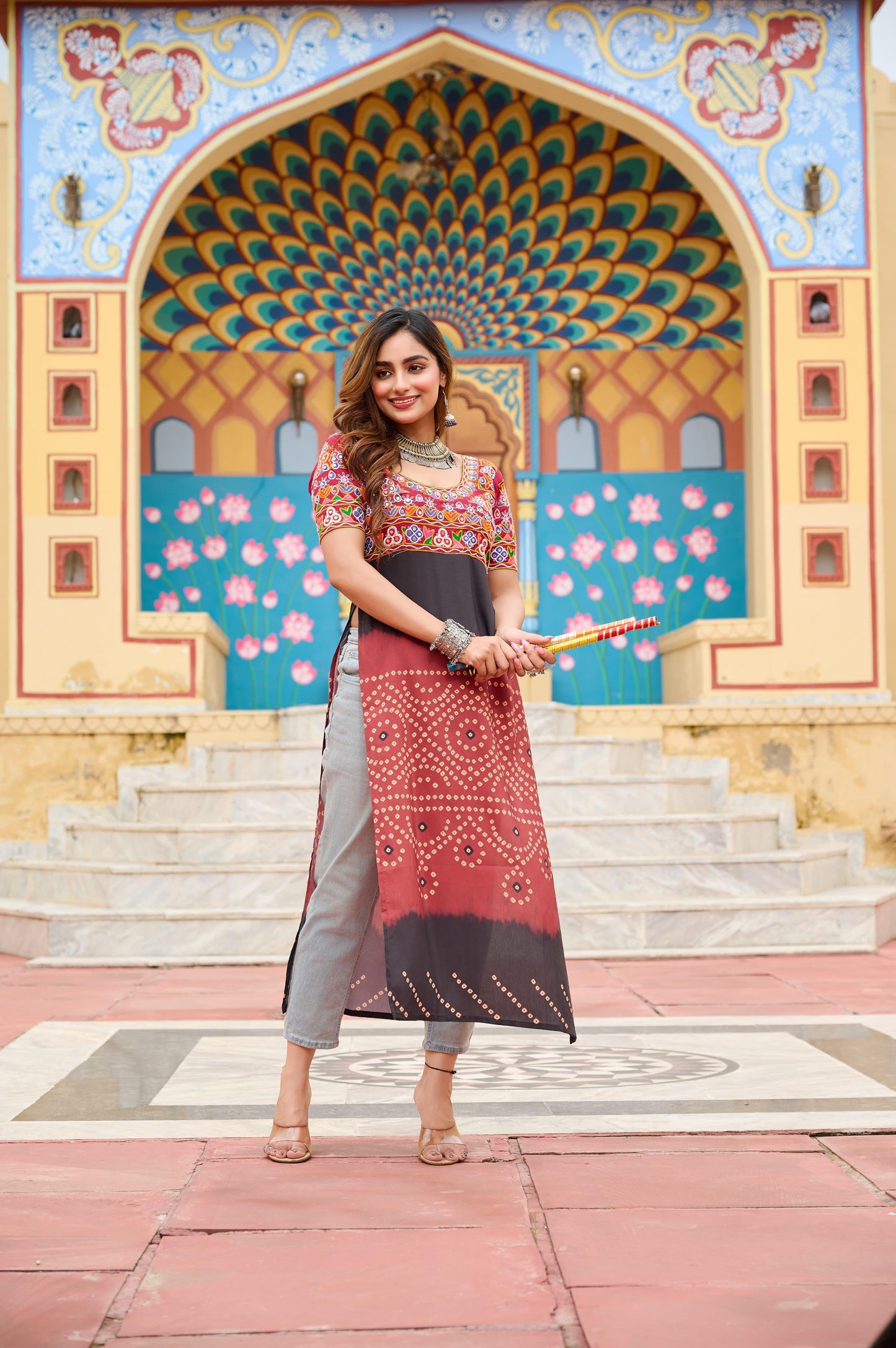 Printed Reyon Kurti for Navaratri Festival
